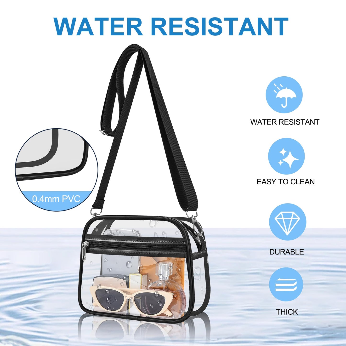 Clear Bag for Stadium Events Stadium Approved Women's Top-Handle Handbags | Mini Small Clear Bag Purse with Wide Adjustable Strap and Front Pocket for Sports Concerts, Festivals BST202