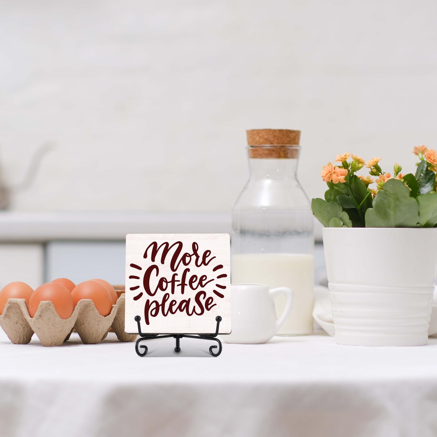 Coffee Bar Decor, Farmhouse Kitchen Table Decor, Coffee Station Accessories, Wooden Decorative Sign with Iron Stand for Table Desk Shelf Display-E21 BST220
