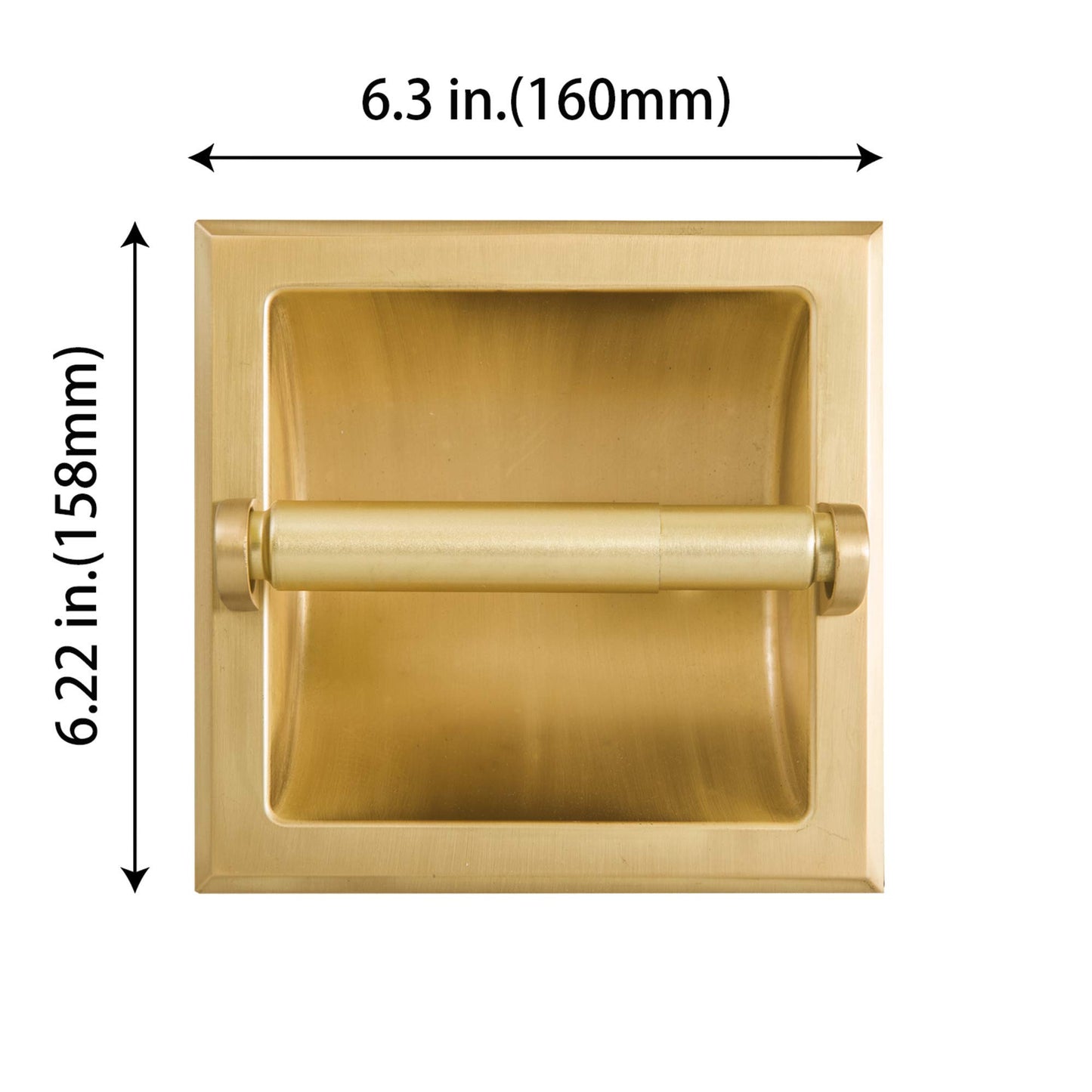 SENTO Recessed Gold Toilet Paper Holder, Wall Mounted Heavy Duty Metal Toilet Paper Roll Holder with Rear Mounting Bracket, in Wall, Easy Installation, Satin Brass BST220