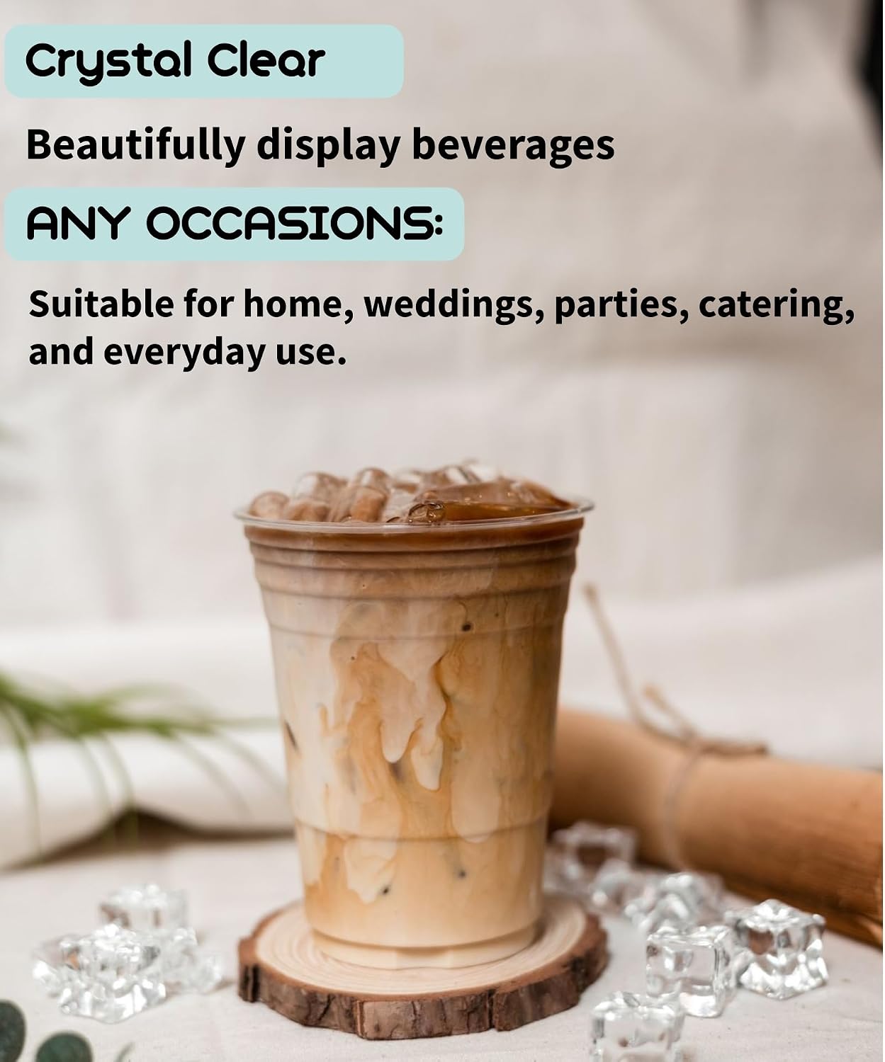 Cappatua 16 oz Clear Plastic Cups 100 Pack – Disposable Drinking Cups for Party, BPA-Free Cold Cups, Recyclable & Durable Plastic Party Cups Tumblers for Iced Coffee, Cocktails, Juice, Wine, Beer BST326H