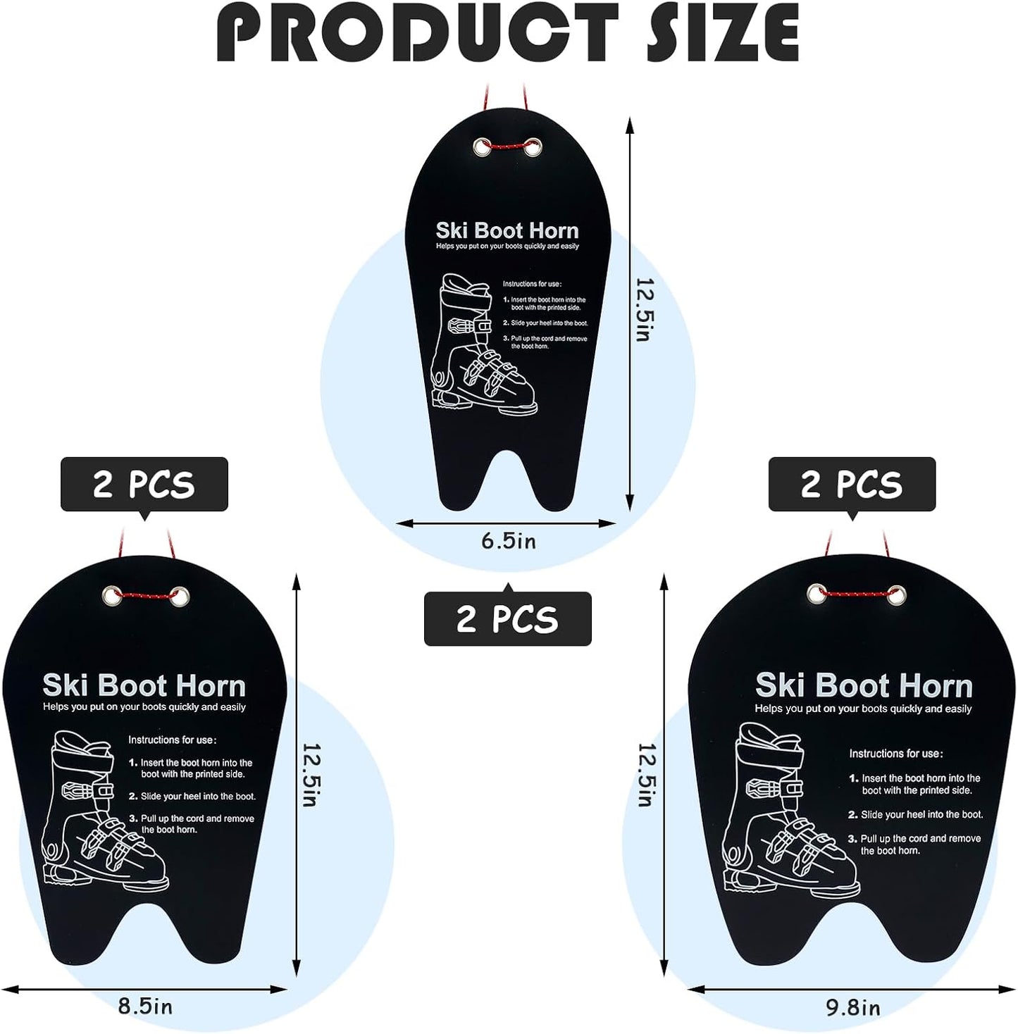 Ski Boot Horn - 3 Sizes Ski Boot Shoe Horn, Cuttable Plastic Shoe Horn for Ski Snowboard Boots, Makes Putting On Ski Or Snowboard Boots Easier, Shoe Helper Tool for Skiers of All Ages WN420