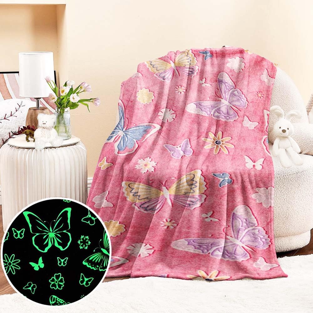 Wajade Unicorn Gifts for Girls - Glow in The Dark Unicorn Blanket Birthday Christmas Decor for Kids Age 3 4 5 6 7 8 9 10 11 12 Years Old Teens Child Toddler Throw Violet 60"x80" BST202