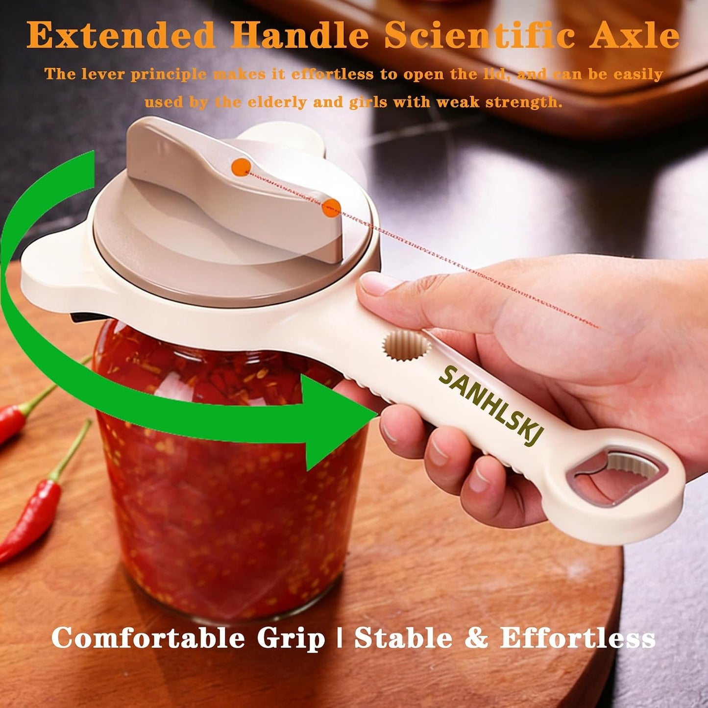 Effortless Jar Opener for Seniors & Arthritis Hands, Beige | Adjustable Stainless Steel, Lid Gripper & Twist-Off Cap Remover, For Weak Grip, Multi-Size Kitchen Tool BST326L