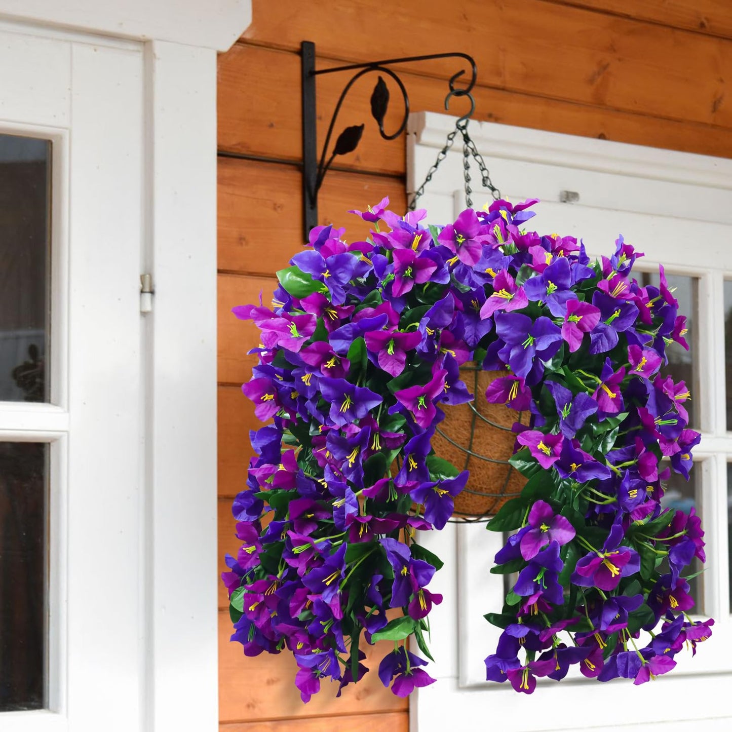 2 Pack Artificial Bougainvillea Flowers for Outdoors Decorations, Fake Hanging Plants, Faux Outside Flowers UV Resistant for Baskets Home Front Door Porch Patio Balcony Yard(Hot Pink) BST202