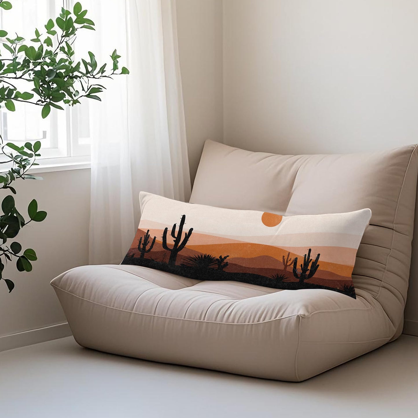 Boho Sun Sunshine 21x54 Body Pillow Cover Case, Modern Neutral Boho Horizontal Sun Sunset Sunrise Decorative Long Hug Pillow Cases for Bed Couch BST220