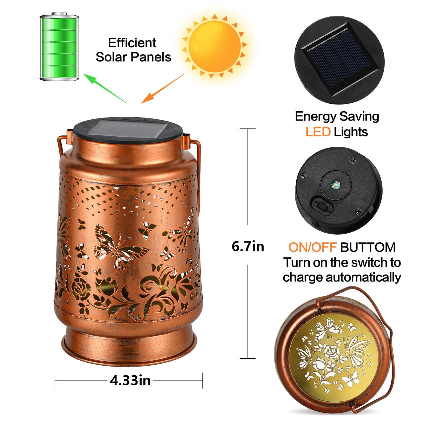 Solar Lanterns Outdoor Waterproof Butterfly Garden Decor Birthday Gifts for Women Mom Grandma, Hanging Solar Lights Metal Lantern Decoration Outside for Yard, Patio, Backyard, Porch