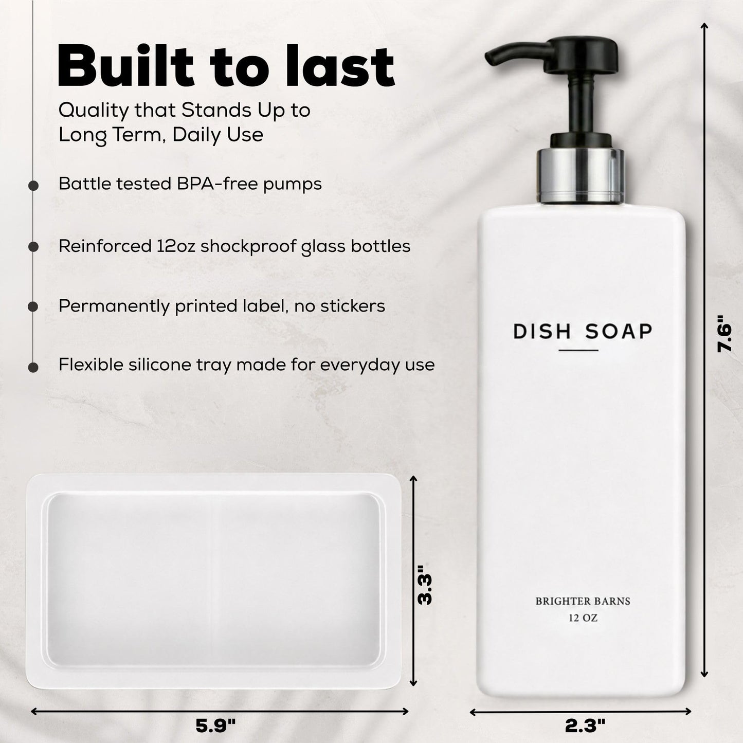 Glass Hand and Dish Soap Dispenser Set by Brighter Barns - Kitchen Soap Dispenser Set with Tray & Pump - Refillable Glass Bottles for Sink - Neutral Kitchen Accessories for Airbnb, Restaurants (Clear) BST326H