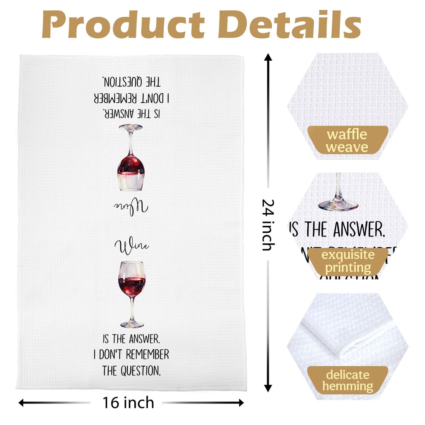 Funny Wine Kitchen Decor - Wine Gifts Waffle Dish Towels for Kitchen, Hostess Gifts Hand Towels, Housewarming Gift Tea Towel, 16x24 Inch BST220