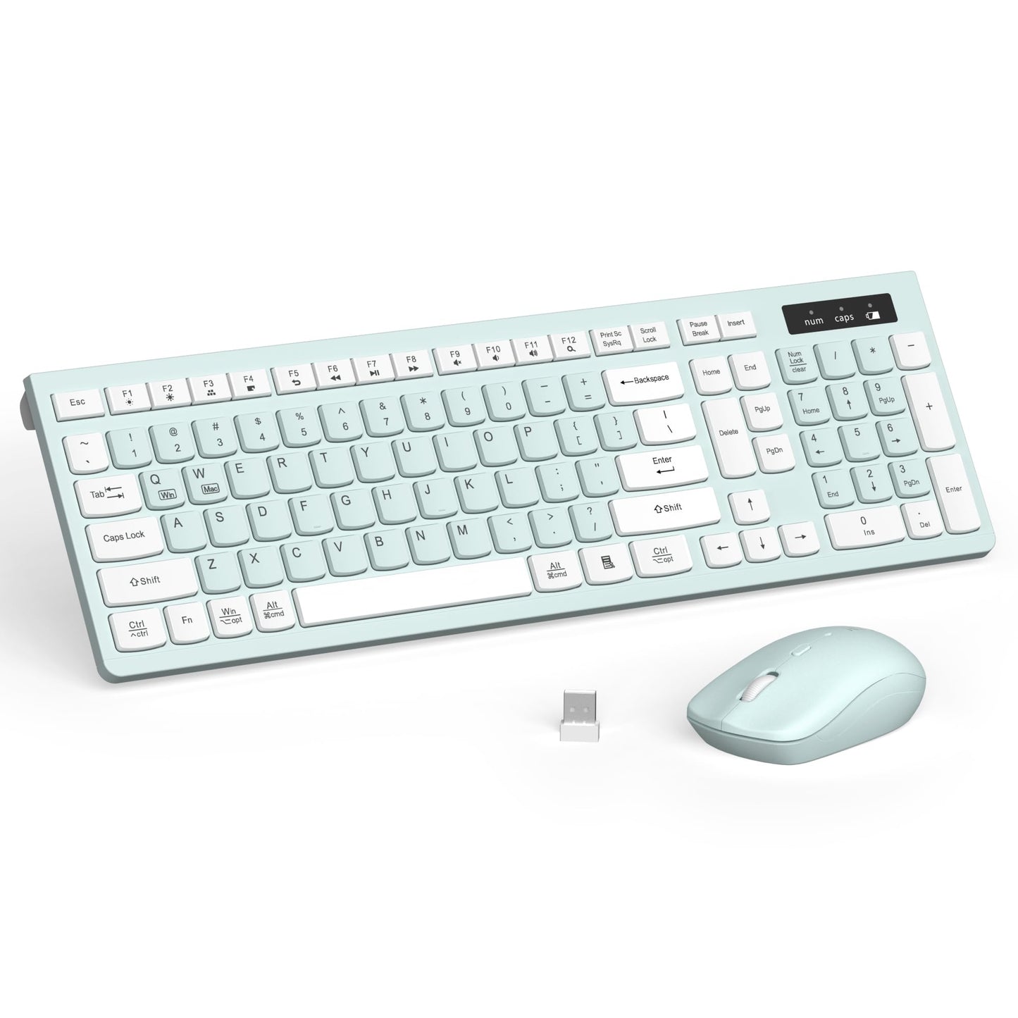 Wireless Keyboard and Mouse Combo, Full-Sized Wireless Keyboard and Adjustable DPI Mouse, 2.4GHz USB Receiver, Silent Keyboard and Mouse for PC, Windows, MAC, Desktop, Laptop (Avocado Green)