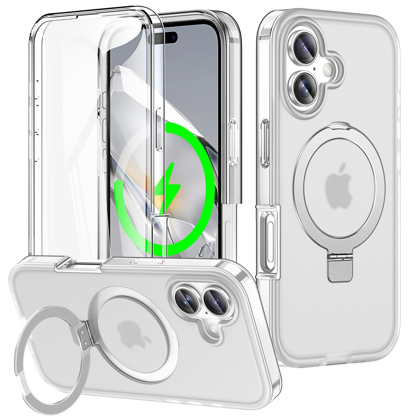 for iPhone 13 Pro Full Body Shockproof Case with Magnetic Invisible Stand [Compatible with MagSafe] Built-in Screen Protector Military Drop ProtectionTranslucent Phone Cover -Hot Pink WN420