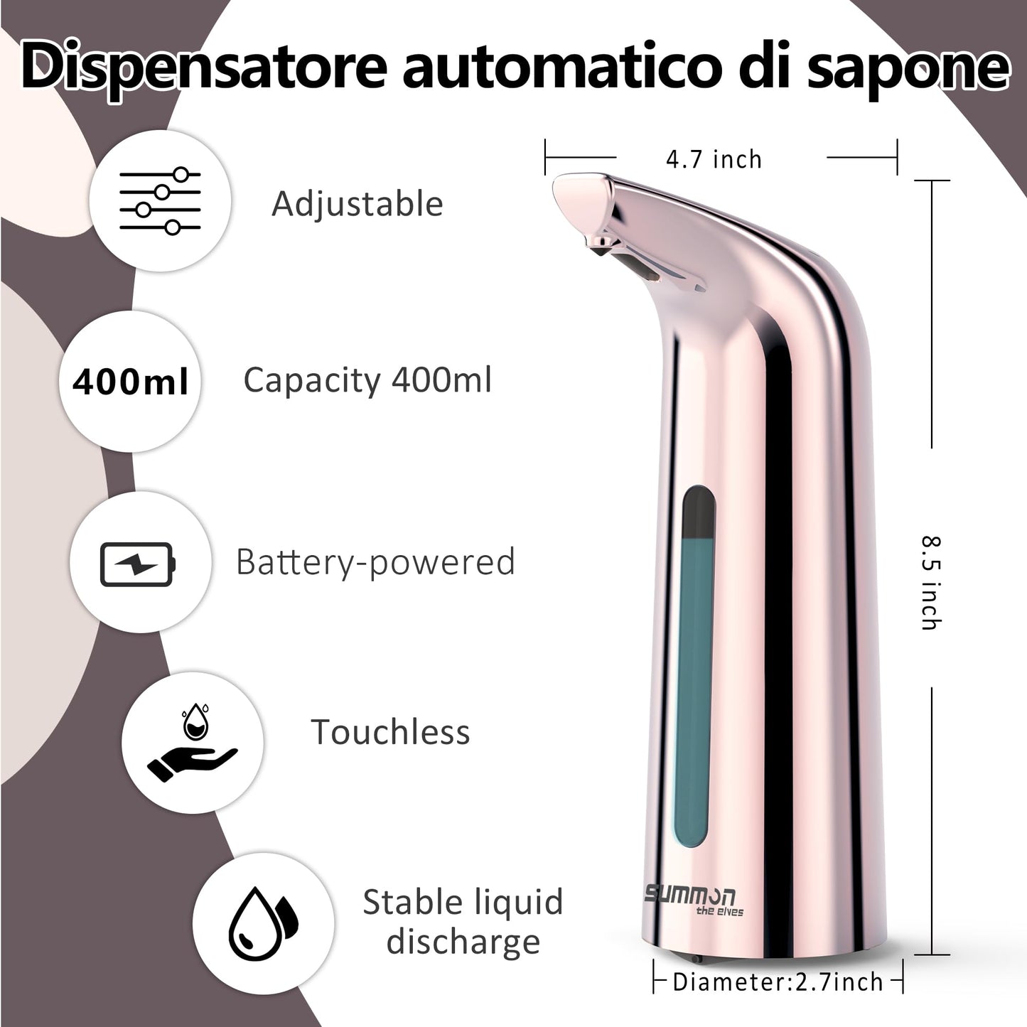 Automatic Soap Dispenser Touchless,400ML Hand & Dish Countertop Electric Liquid Dispenser with Sensor,Modern 4 Gear Adjustable Black Waterproof Battery Operated Kitchen Auto Soap Pump WN420
