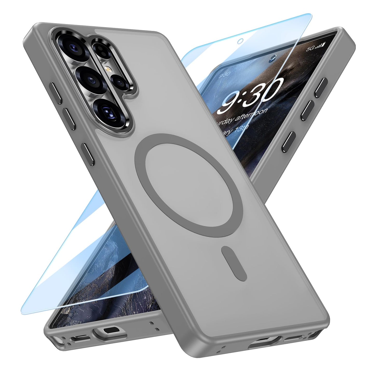 MATEPROX Magnetic Design for Samsung Galaxy S24 Plus Case, Stylish Slim an-ti Yellow Translucent Matte Shockproof Protective Cover for S 24+ 6.7'' 2024-Titanium Gray WN420