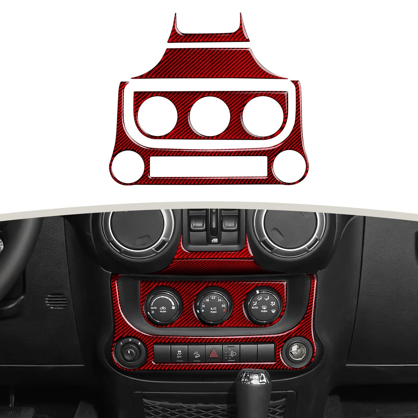 Car Gear Shift Lower Panel Sticker Carbon Fiber Decal Interior Trim Cover for Jeep Wrangler 2011 2012 2013 2014 2015 2016 2017 Accessories (Red) BST220