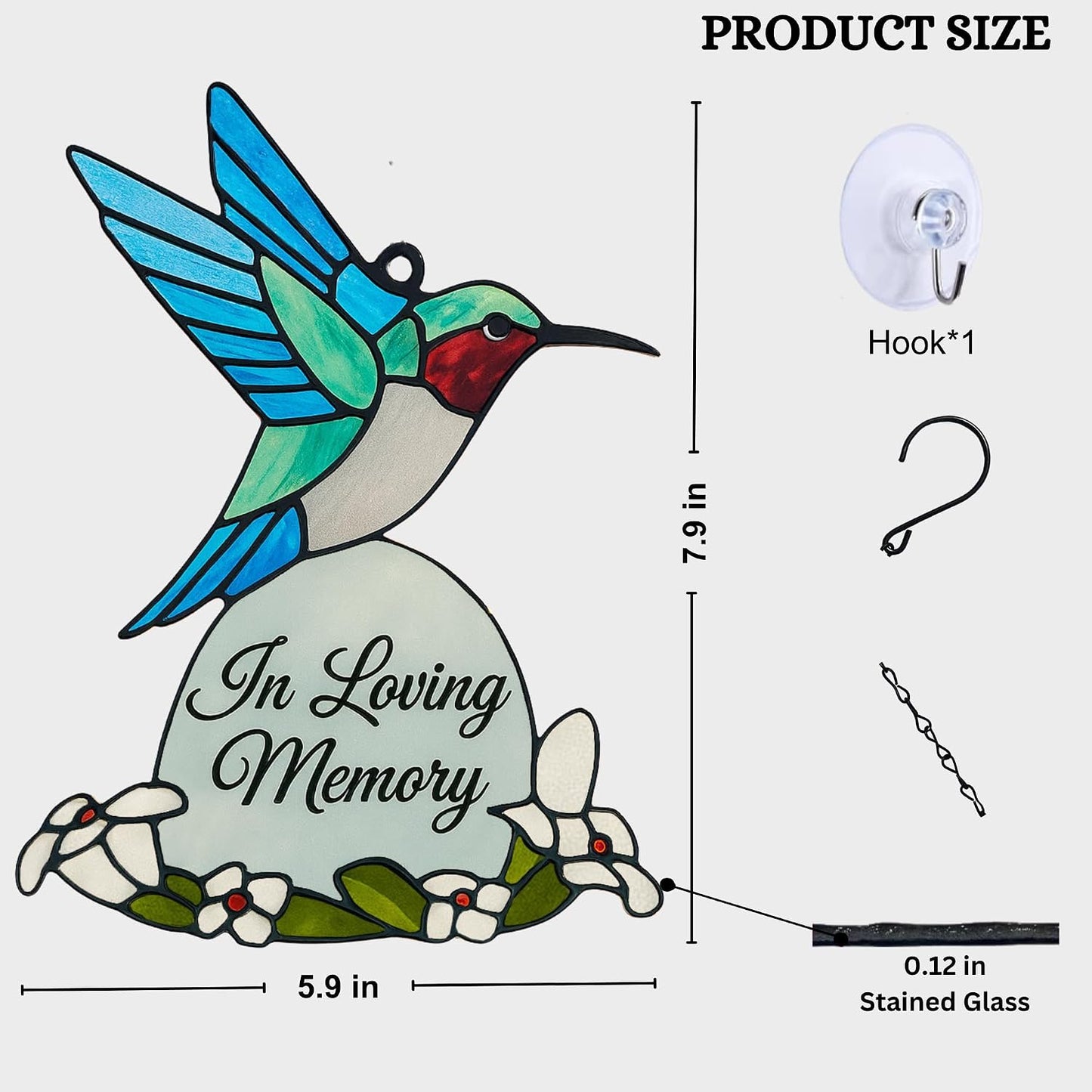 Hummingbird Suncatcher Memorial Gifts, Dog Memorial Gifts for Loss of Dog, Sympathy Gift for Loss of Loved One in Loving Memory, Bereavement Condolence Pet Loss Sympathy Gift Glass Hummingbird BST326H