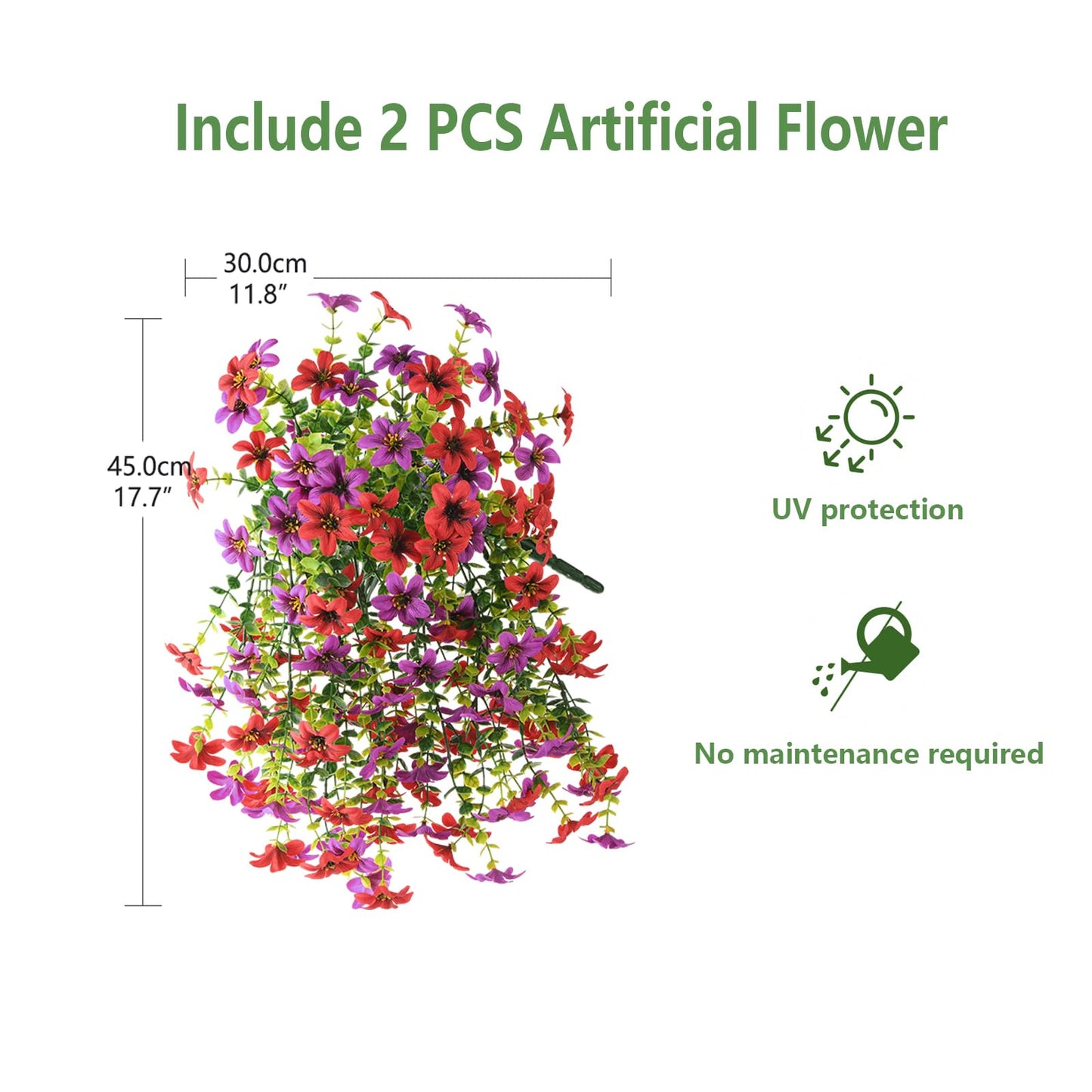 Artificial Flowers for Outdoor Faux Flowers for Plant Pot Spring Decoration | 2 Pcs Faux Hanging Plants UV Resistant Look Real Outside Home Garden Porch Patio Entrance Courtyard Decor BST326H
