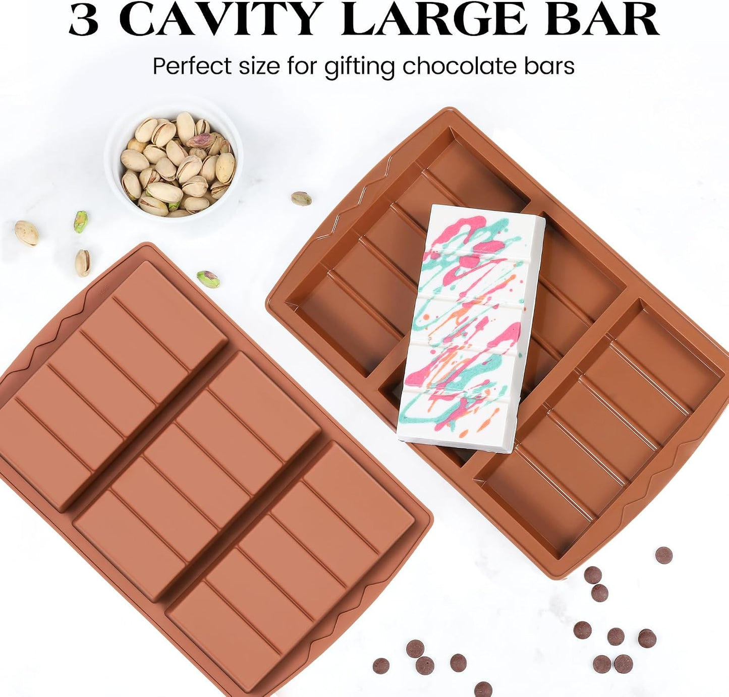KASHME 2 Pcs Chocolate Bar Mold Deep Dubai 0.85 Inch Stuffed Chocolate Molds Silicone Large Break Apart Silicone Molds (10 Snap + 5 Snap） BST326L