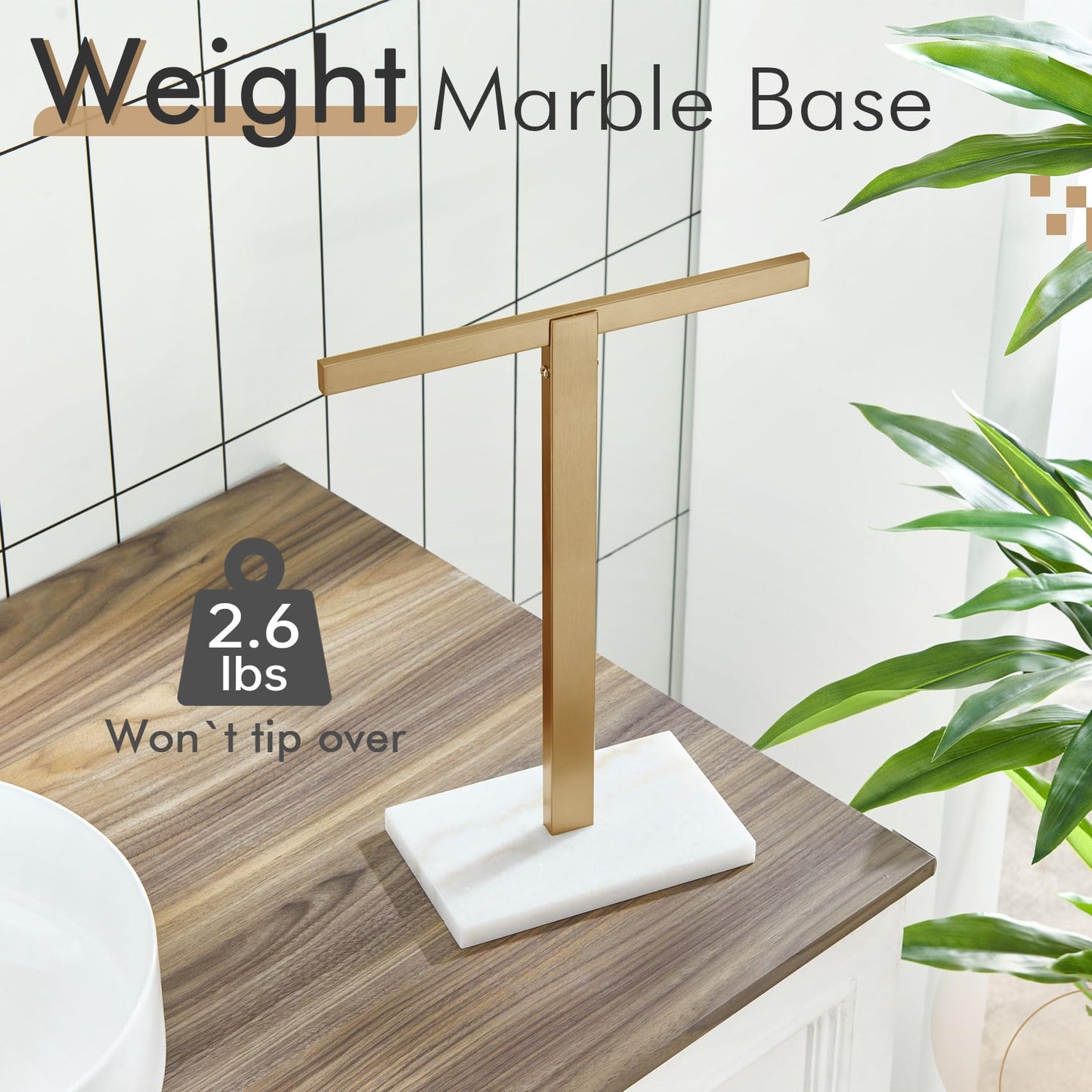 KOKOSIRI Hand Towel Holder Black Stand Towel Rack with Marble Base for Bathroom Kitchen Vanity Countertop, Stainless Steel 15.7'' Height THS0002-SM-BK BST202