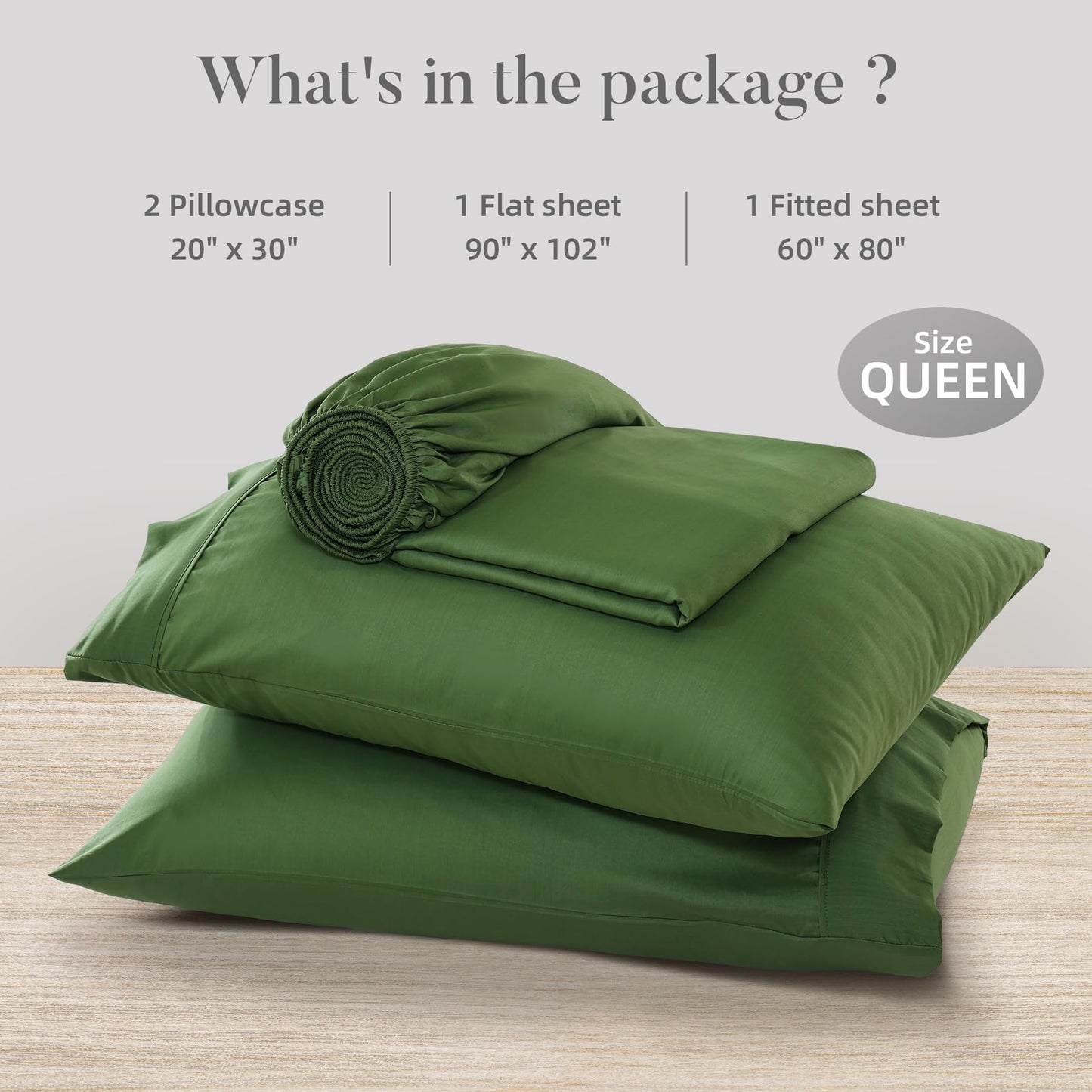 4 Piece Twin Size Sheet - Cooling Bed Sheets Set, Blend Rayon Derived from Bamboo, Breathable Soft Hotel Luxury Bedding & Pillowcases, Silky Fit 16 inch Extra Deep Pocket, Oeko-Tex - Olive Green BST326H