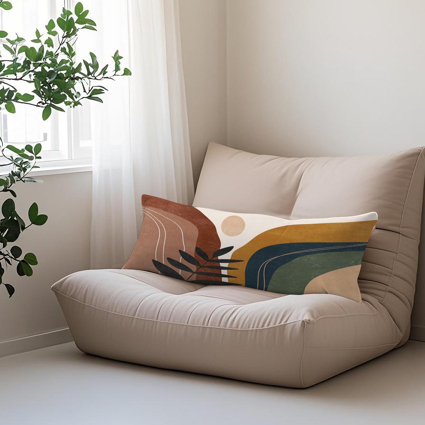 Boho Sun Sunshine 21x54 Body Pillow Cover Case, Modern Neutral Boho Horizontal Sun Sunset Sunrise Decorative Long Hug Pillow Cases for Bed Couch BST220