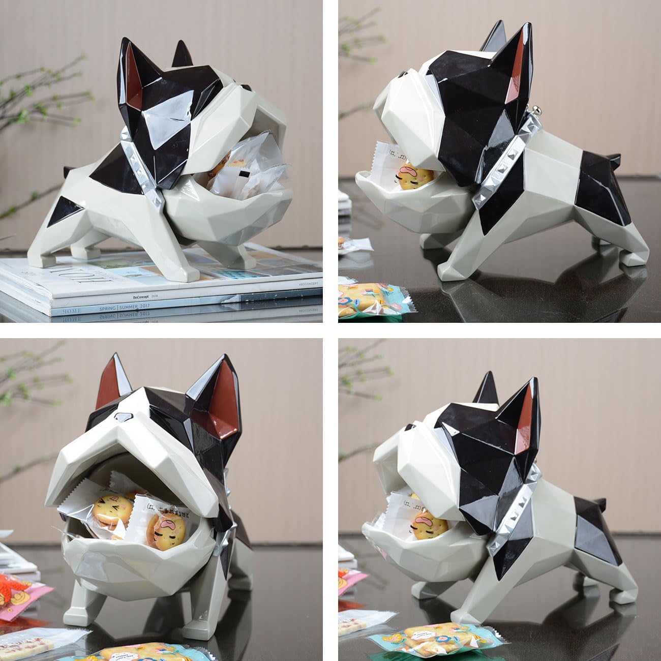 HAUCOZE Closable Candy Dish Key Bowl Storage Bulldog Statue Modern Home Decor Table Centerpiece Gift for Living Room 9.4 Inch BST220