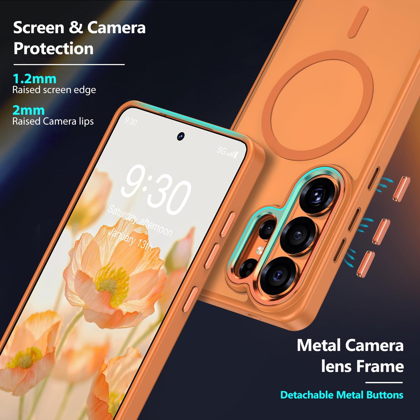 MATEPROX Magnetic Design for Samsung Galaxy S24 Plus Case, Stylish Slim an-ti Yellow Translucent Matte Shockproof Protective Cover for S 24+ 6.7'' 2024-Titanium Gray WN420