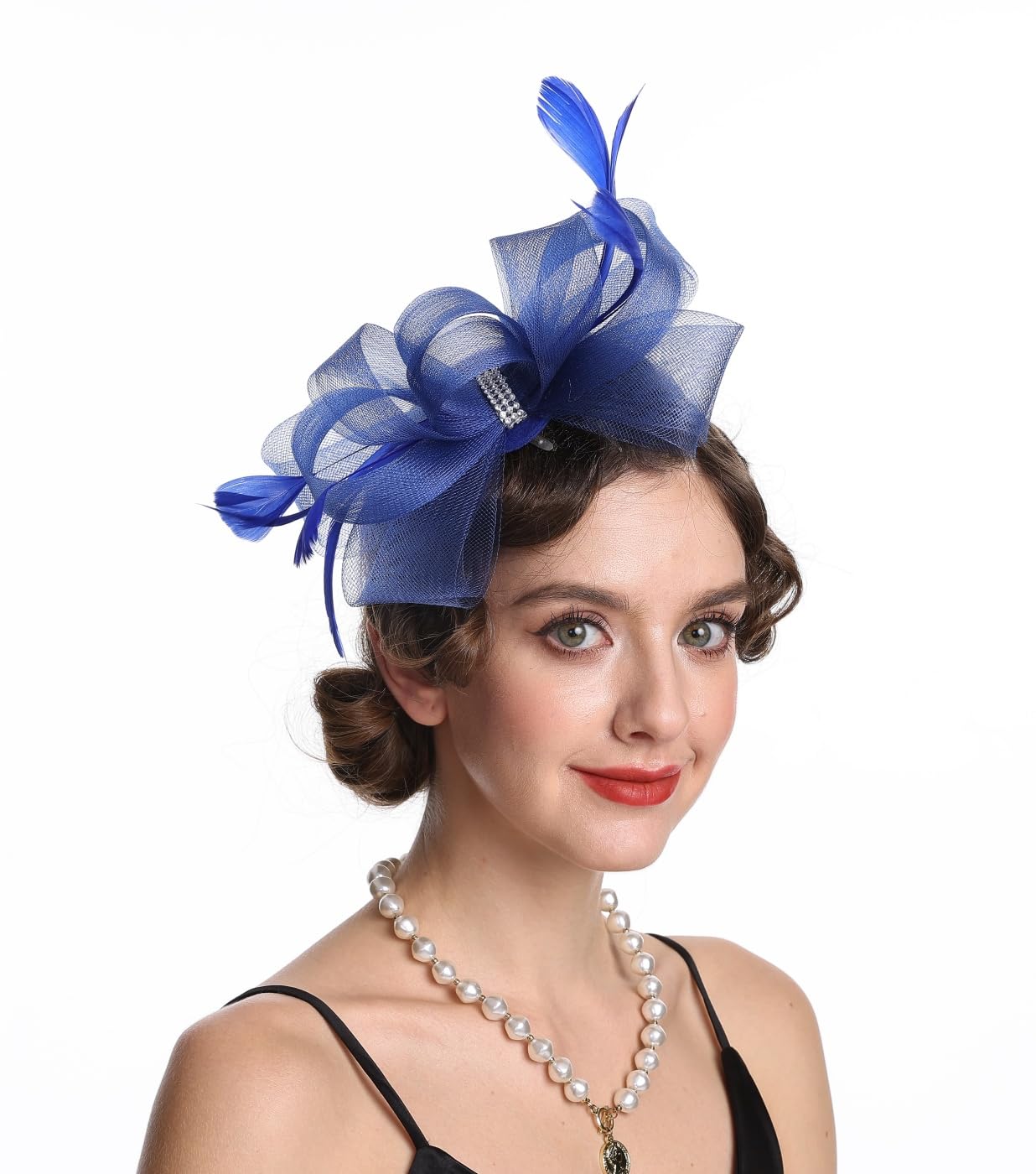 SAFERIN Elegant Women's Fascinator Hat with Veil and Feather Hair Clip Headpiece for Weddings Tea Party WN420