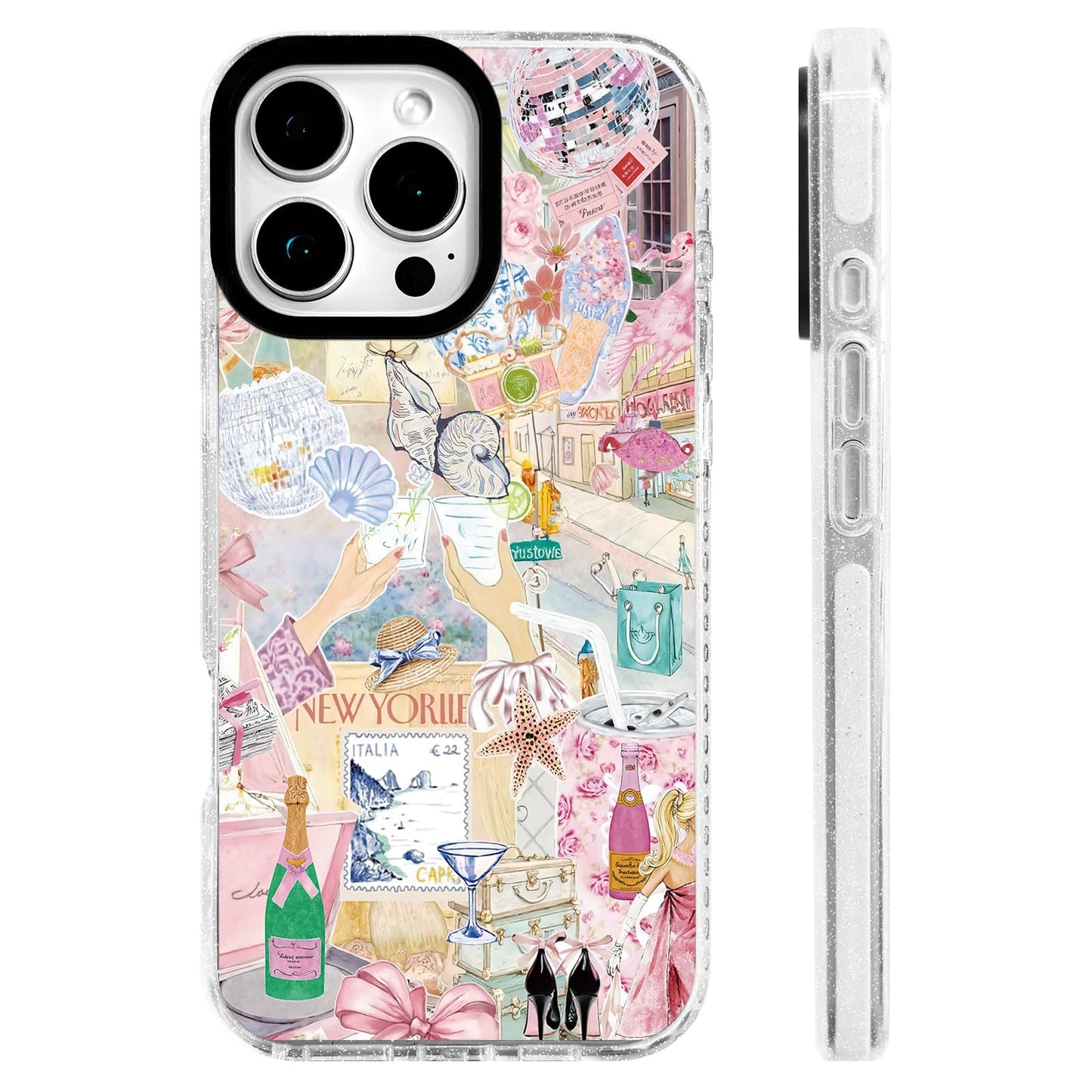 for iPhone 16 Pro Case [Military-Grade Drop Protection/Stylish Soft TPU Protective/Camera Protection/for Women & Girls] - Beach Party Collage Pattern with Mermaid WN420