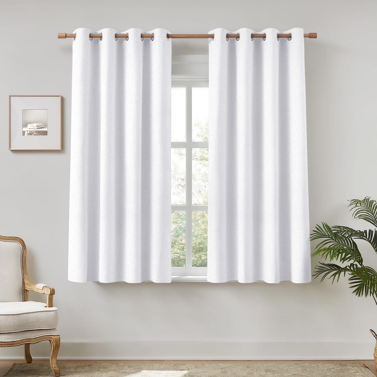 HOMEIDEAS 100% Ivory Cream Linen Blackout Curtains for Bedroom, 52 x 96 Inch Length 2 Panels Faux Linen Thermal Insulated Black Out Grommet Window Drapes for Living Room BST202