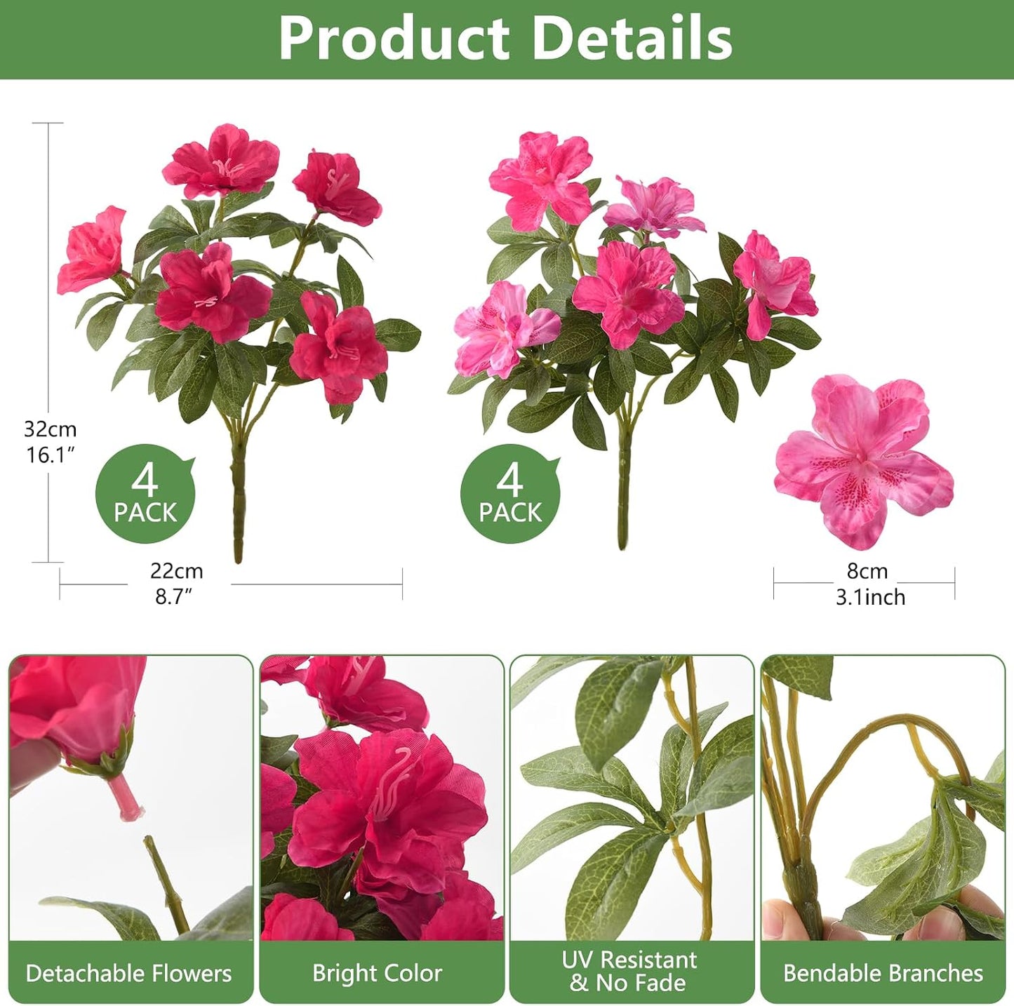 Hommyea Artificial Fake Flowers for Outdoor, 8 Bundles Faux Plants Silk Flowers Spring Decoration UV Resistant No Fade Plastic Flowers for Outside Planters Home Porch Patio Yard Garden Decor WN420