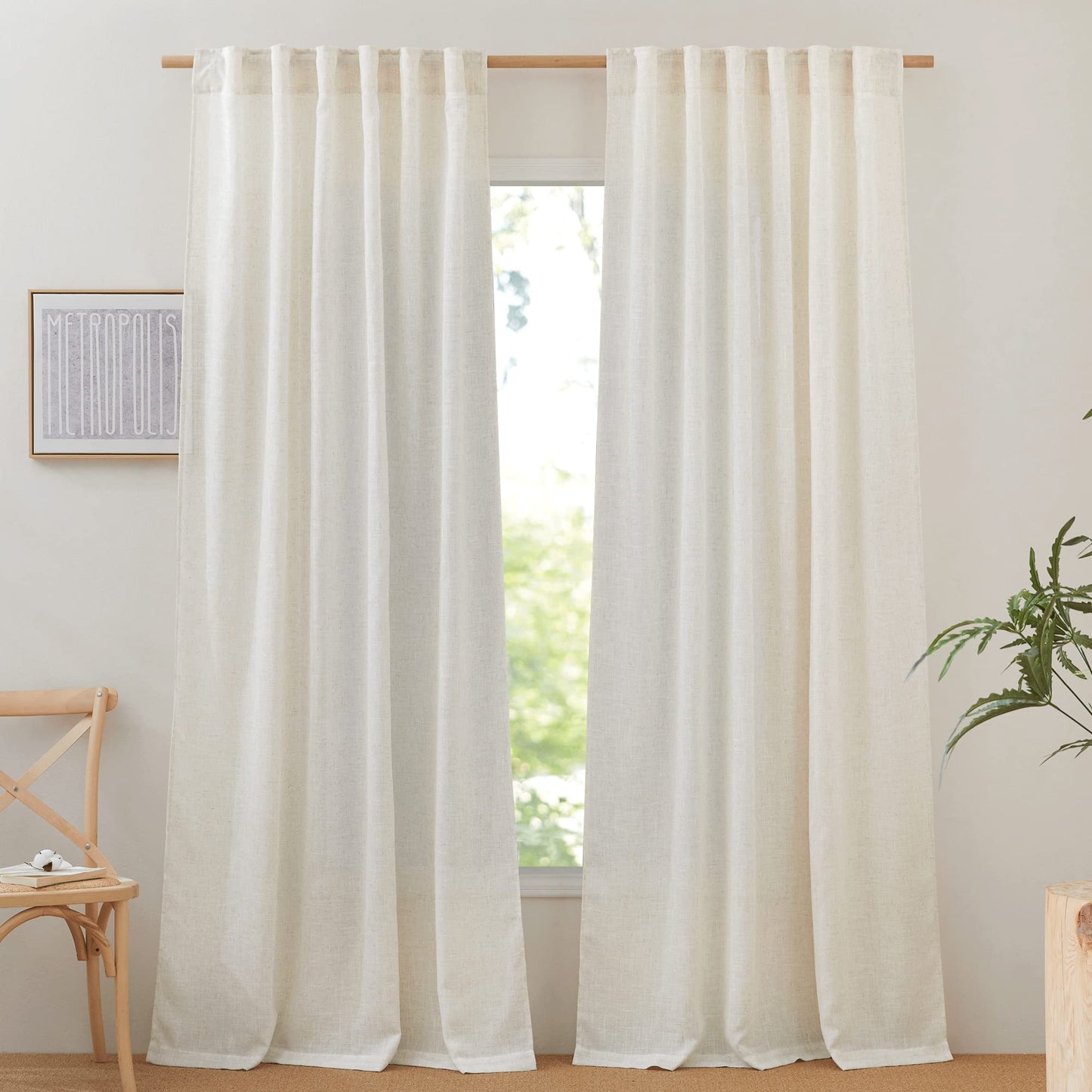NICETOWN White Semi Sheer Kitchen Curtains 30 inch Length, Rod Pocket & Back Tab Faux Linen Blend Privacy with Light Filtering Window Drapes for Cafe, W34 x L30, 2 Panels BST220