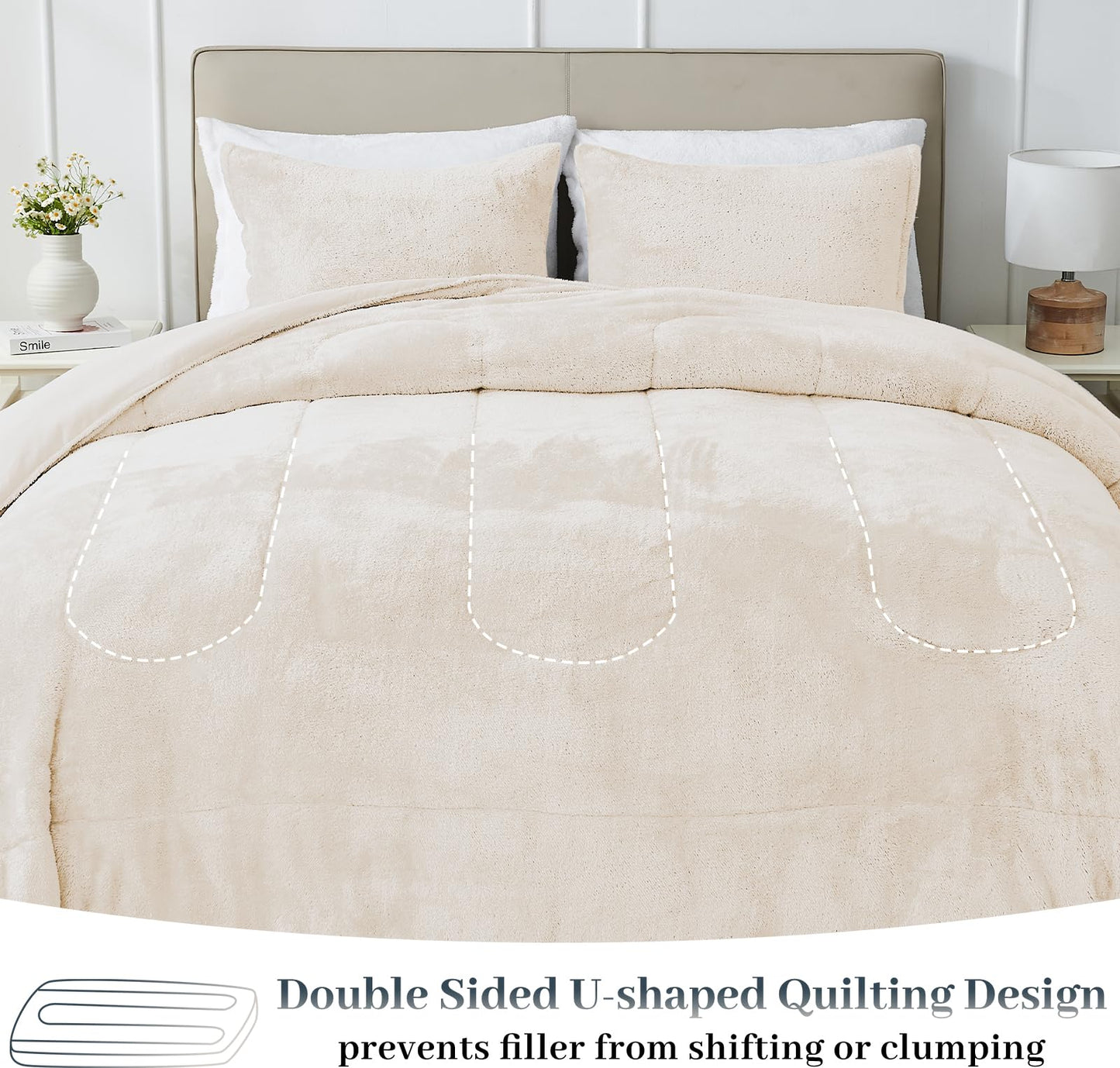 YIYEA Fluffy Queen Size Comforter Set, Luxury Faux Fur Comforter, Ultra Soft Plush Fuzzy Velvet Bedding Comforter Sets for Fall Winter, Cozy Warmth, No Shedding, 3PC, Queen, Light Grey BST326H