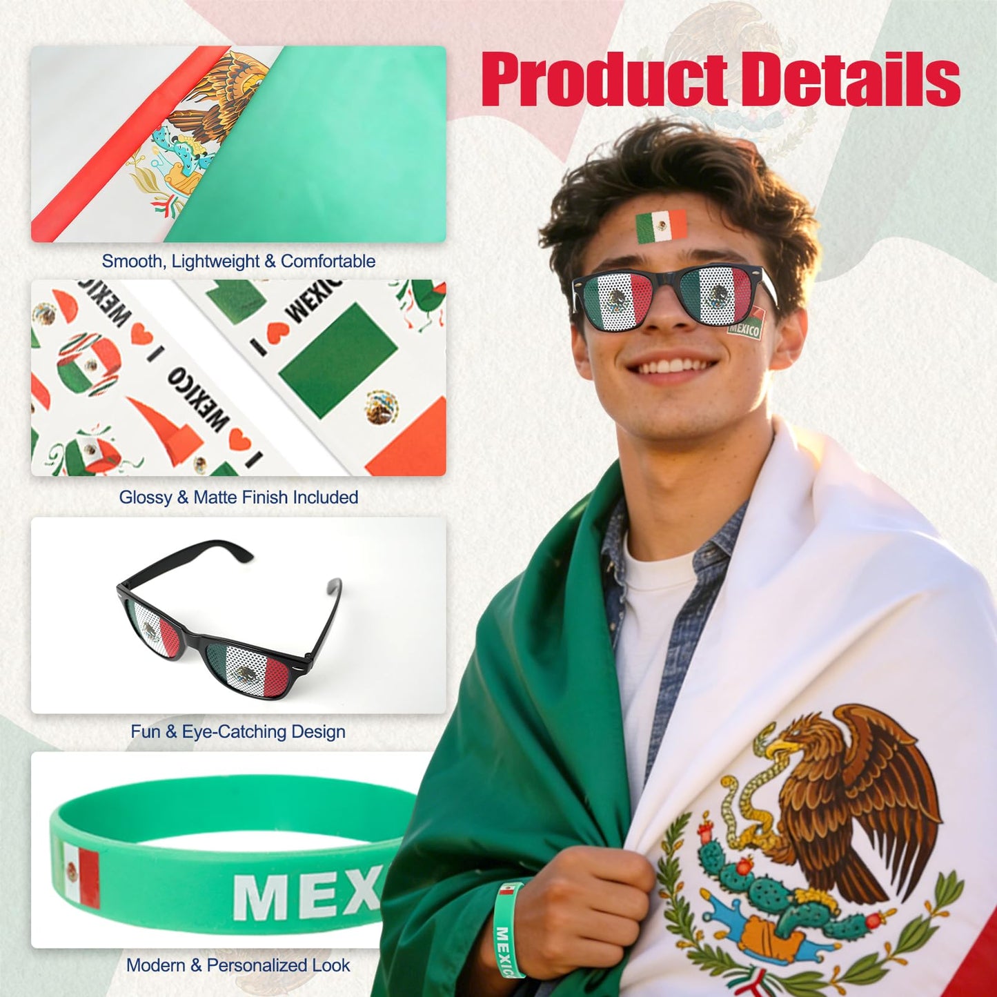 World Cup 2026 Fan Accessories with Large 3x5 ft Flag, Match Tracker Poster, Stickers, Cheering Sticks, Clapper & Scarf, World Cup Decorations Fan kit for Soccer Watch Party, Stadium and Home Cheering BST202