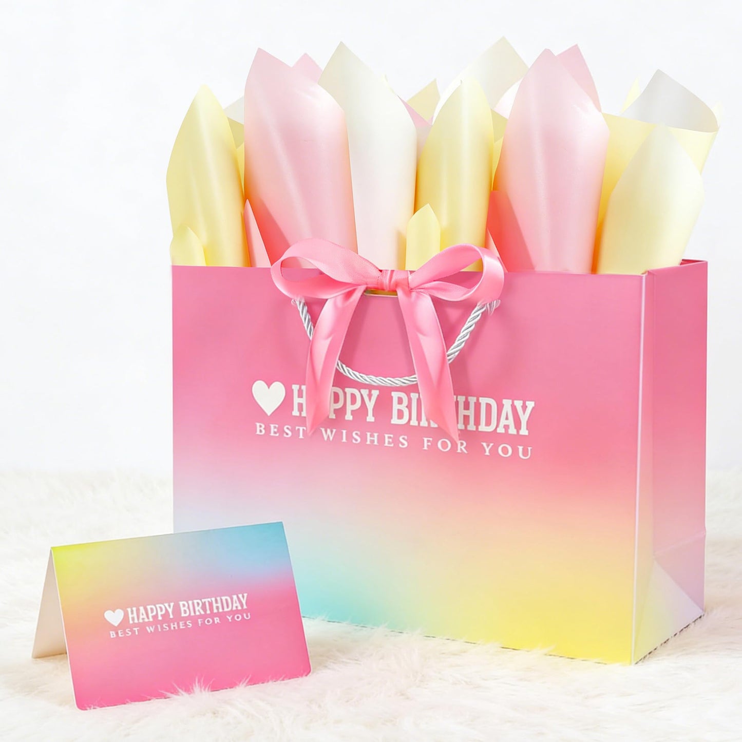 Kecorax Birthday Gift Bag for Women, 14" Large Birthday Bags Set for Girls with Tissue Paper, Card and Ribbons, Suitable for Birthday-themed Parties BST220