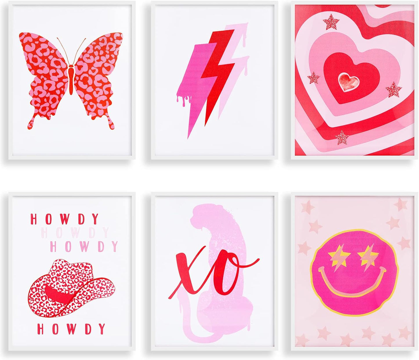 6 PCS Pink Preppy Room Decor Aesthetic Unframed Wall Art Trendy Small Wall Prints Cheetah Butterfly Preppy Posters Cute Collage Pictures for Teen Girl Bedroom Room Dorm, 8 x 10 Inch WN420