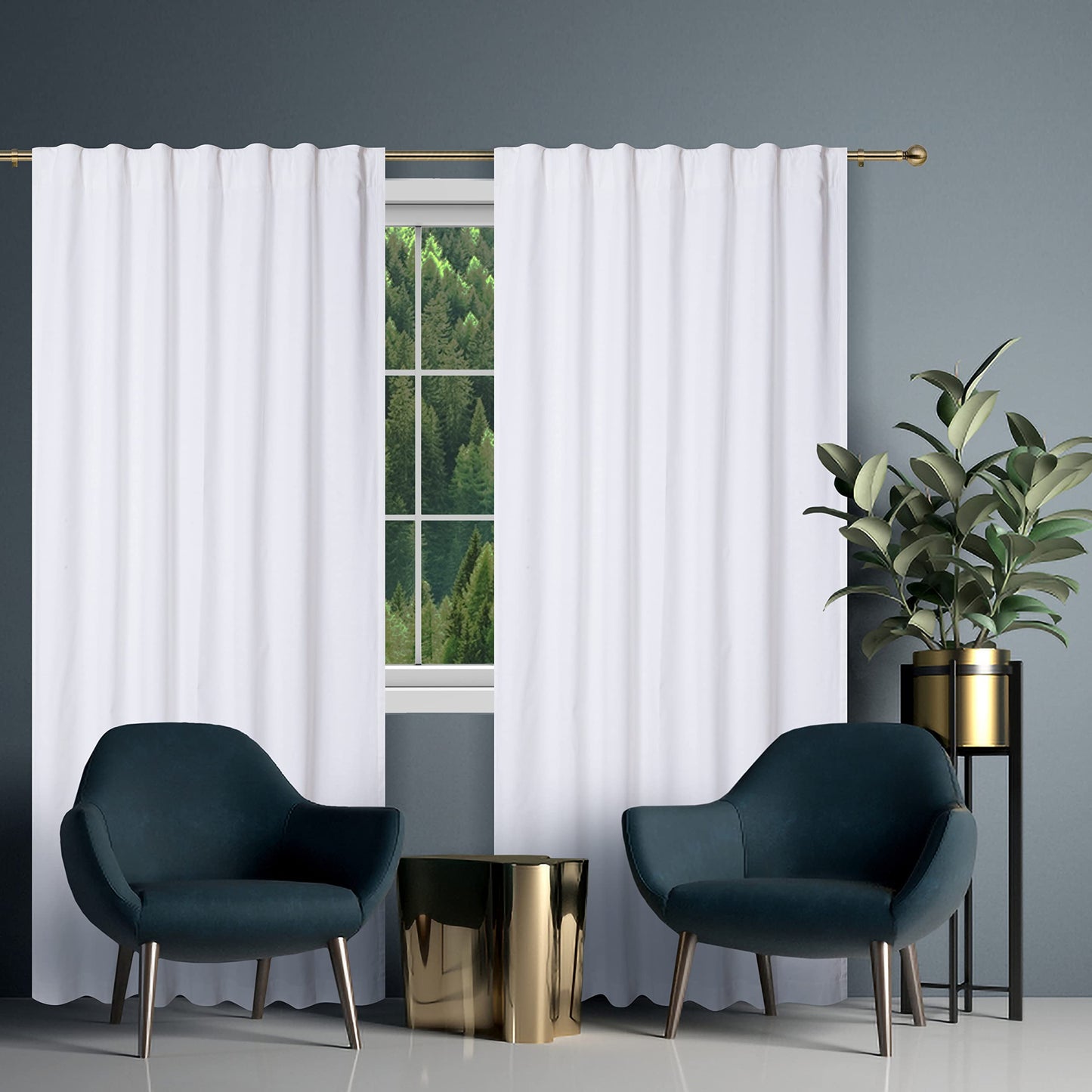 Bedding Craft Curtains 63 Inch Length - White Poly Cotton Slub Drapes with Tab Top, Set of 2, Ideal for Bedroom, Living Room, and Office_ 50x63 inch BST220