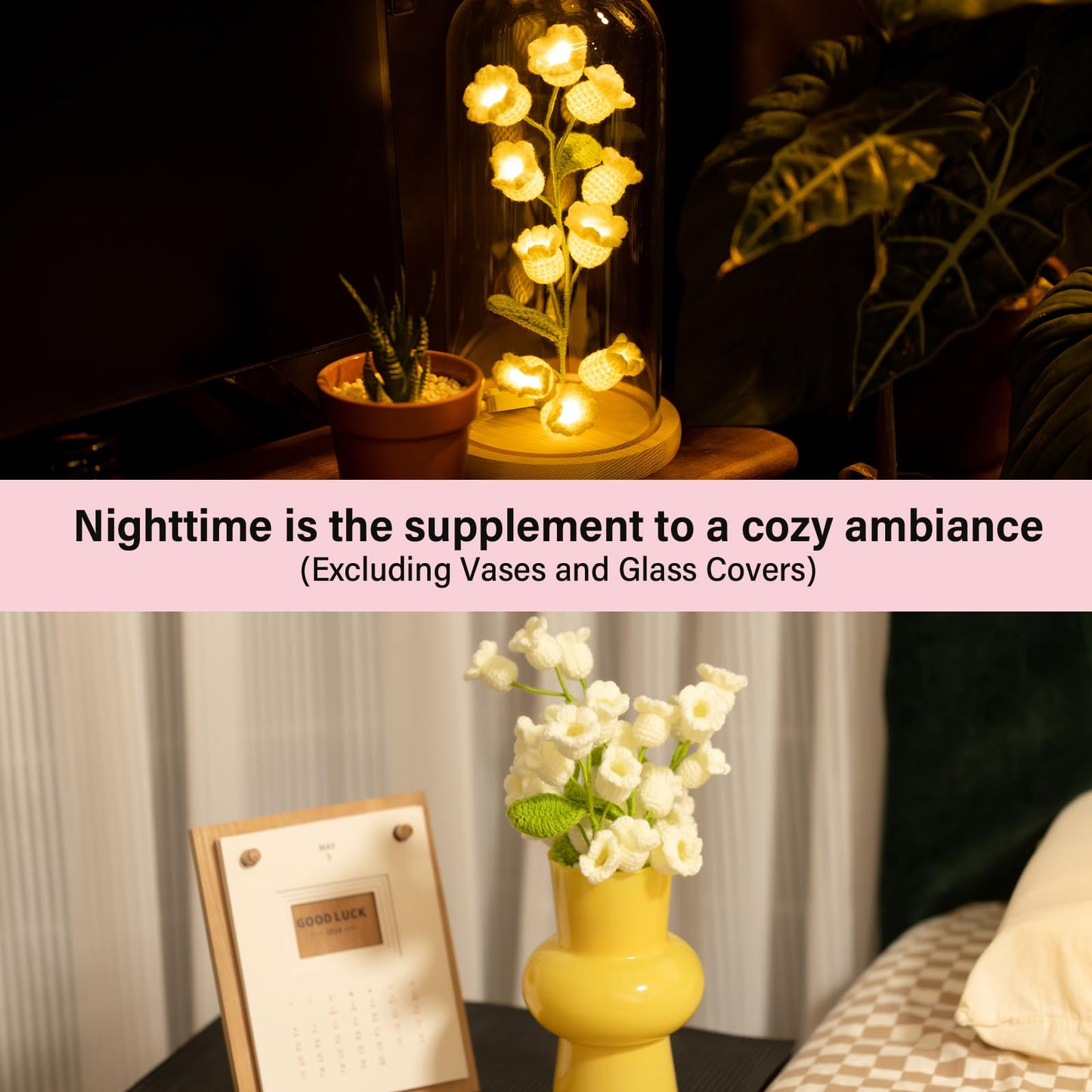 1PC Lily of The Valley Lamp Crochet Flowers Bouquet Light Gift for Women | Cute Night Light for Mother's Day, Wife, Girlfriend, Birthday, Perfect Home or Office Decor Battery Included BST220