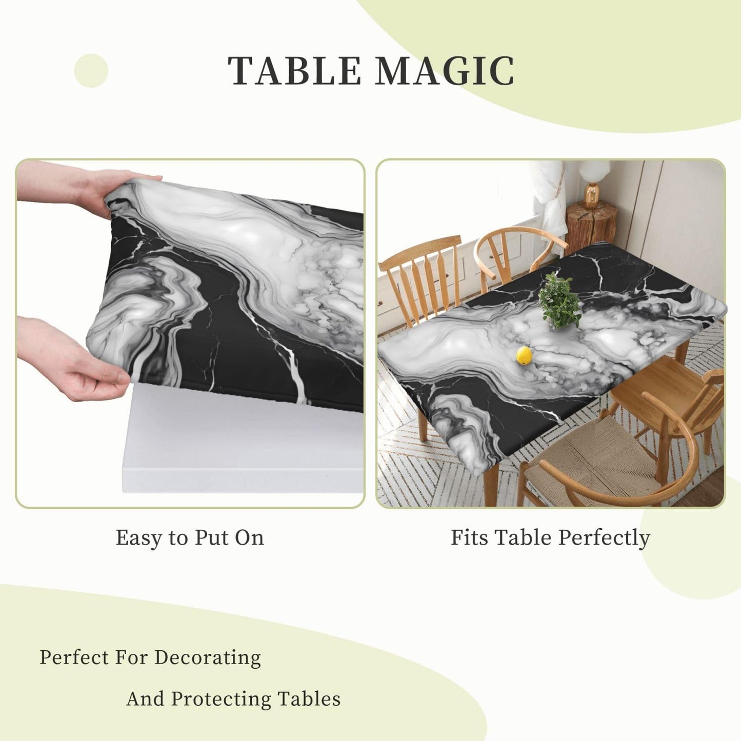 Blue Marble Rectangle Tablecloth with Elastic Edge, 5FT Table Cloths Washable Reusable Rectangular Table Cover for Kitchen Dining Party, 60" L X 30" W BST202