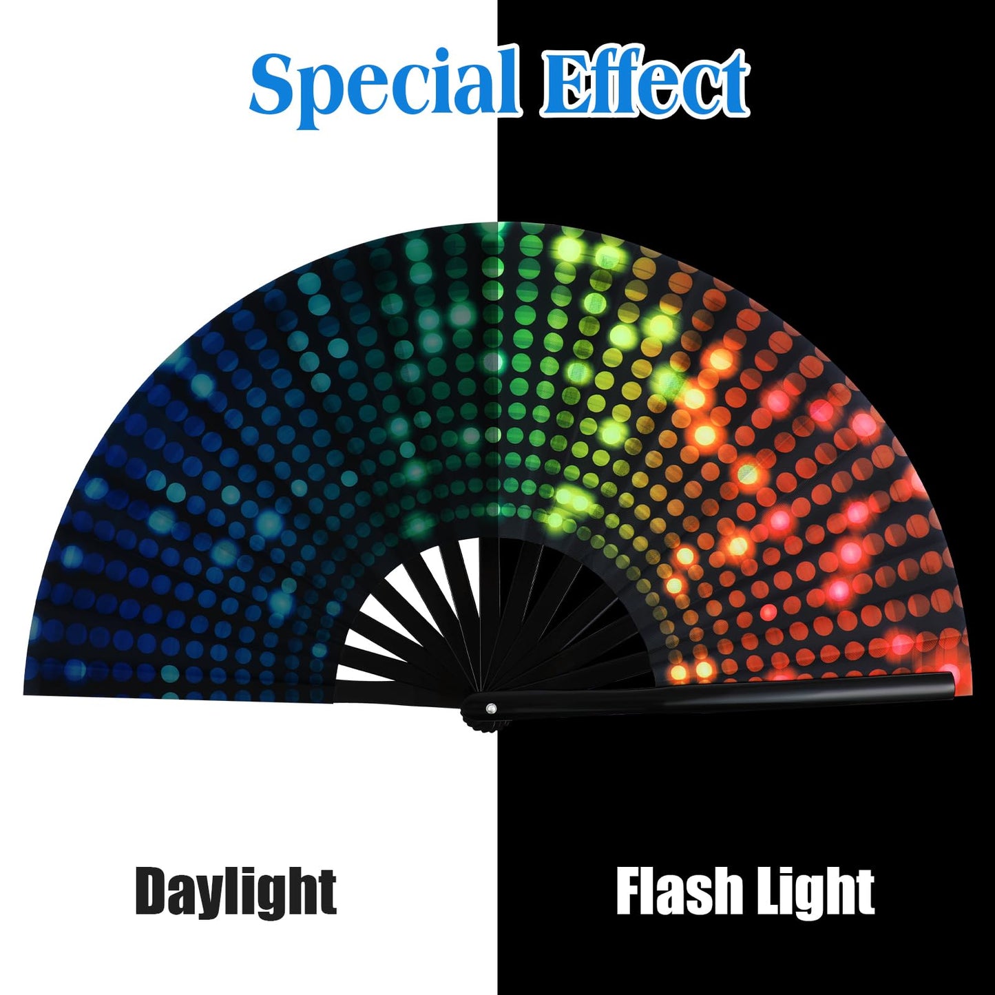 FairySandy Large Rave Fan UV Glow Clack Summer Hand Fan with Thigh Holster for Women Carnival Party Supplies for Carnival Edm Music Festival Club Accessories(Cool Style,Black) WN420