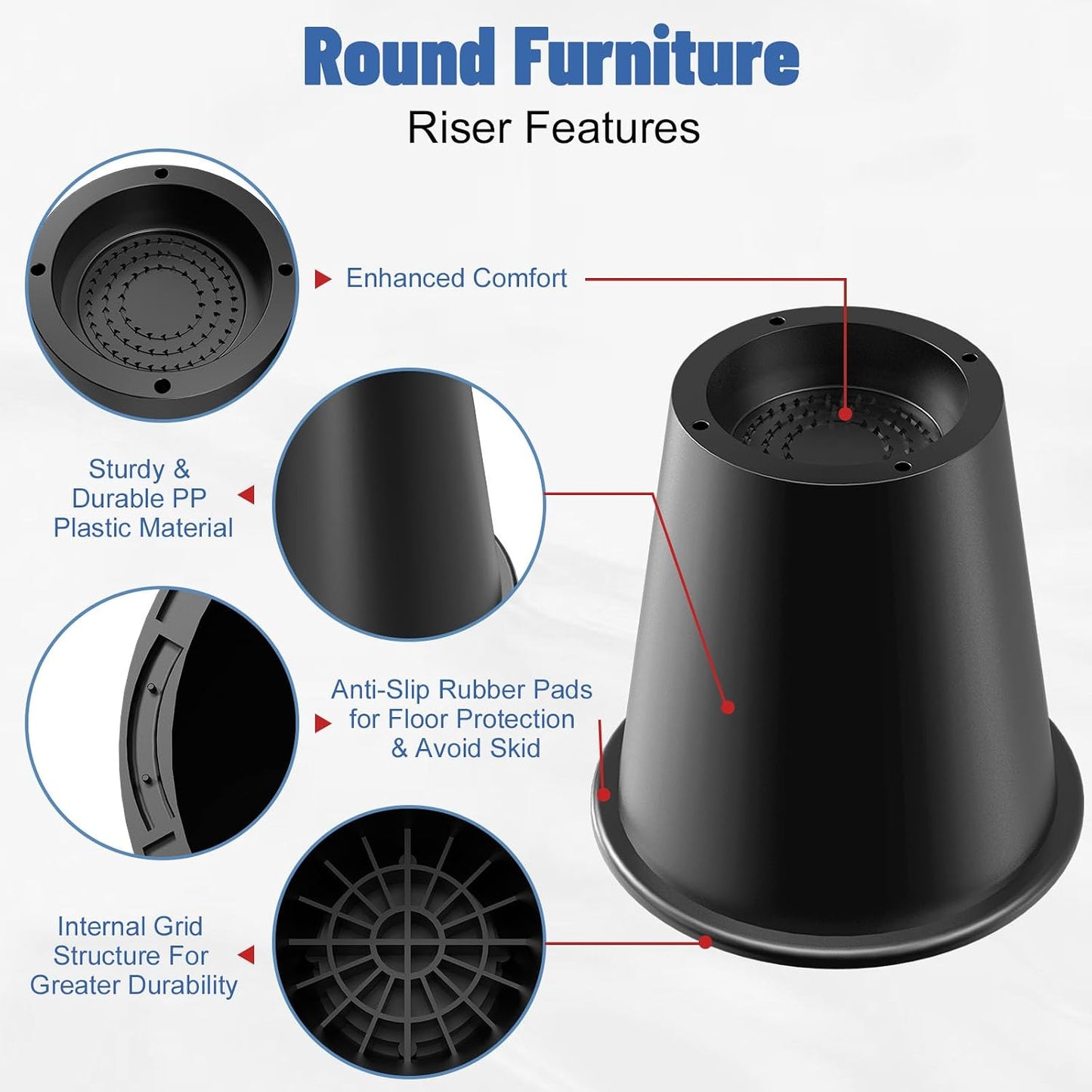 MYMULIKE Bed Risers 4 Inch Heavy Duty, Set of 4 Furniture Risers, Round Furniture Risers for Bed Desk Table Sofa Couch BST202