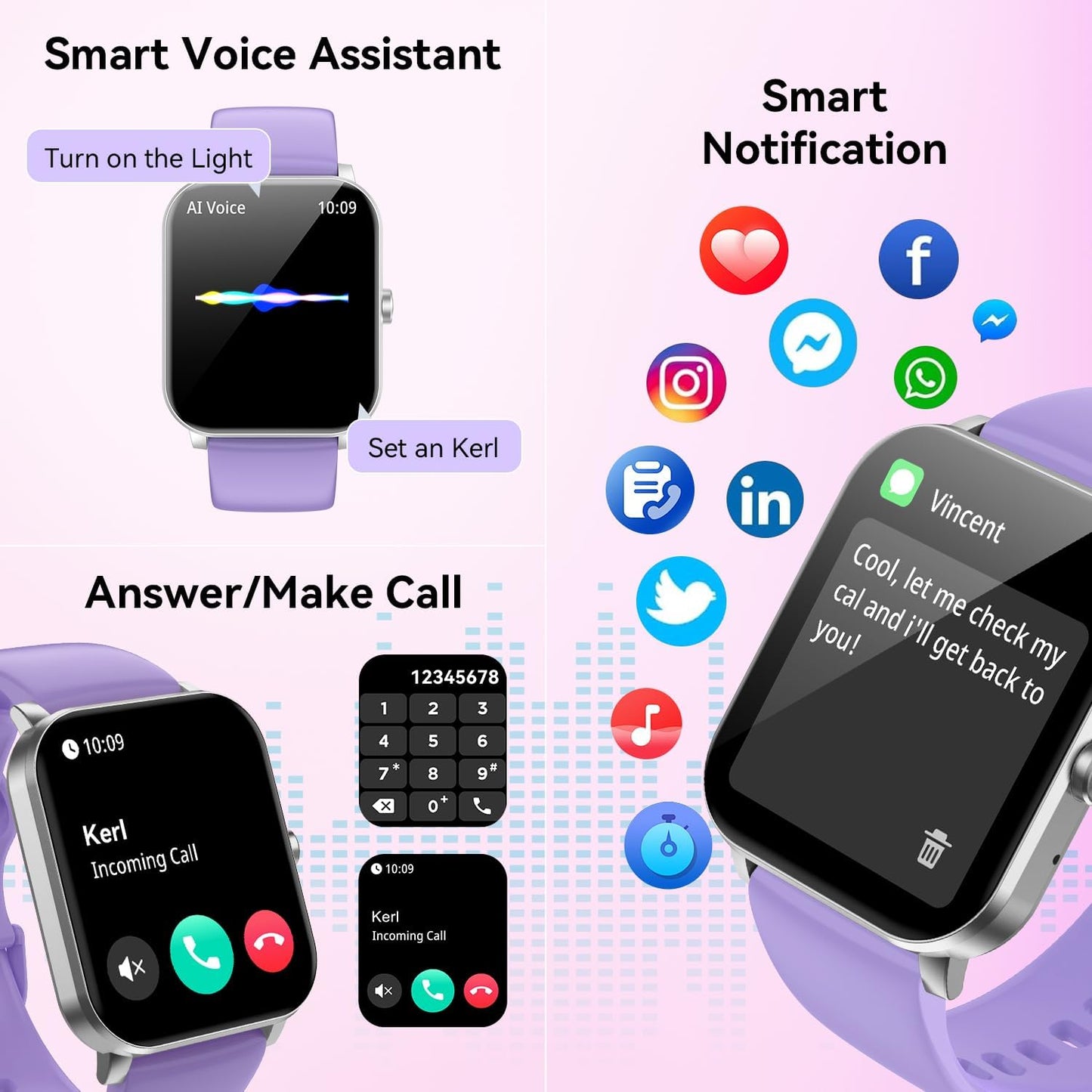 Smart Watch Your Fitness Tracker 1.85" Purple 89