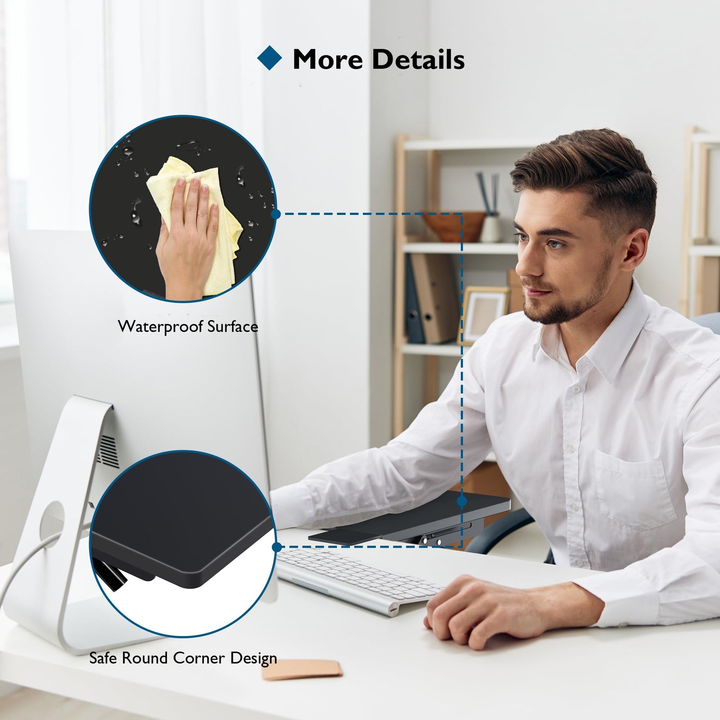 BONTEC Ergonomic Desk Extender Tray, 9.5"x9.1" Wrist Rest Shelf | 90°Foldable Elbow Support, Table Mount Arm, Clamp on Computer Arm Rest for Desk, Office & Home Use,Durable Easy to Install BST202
