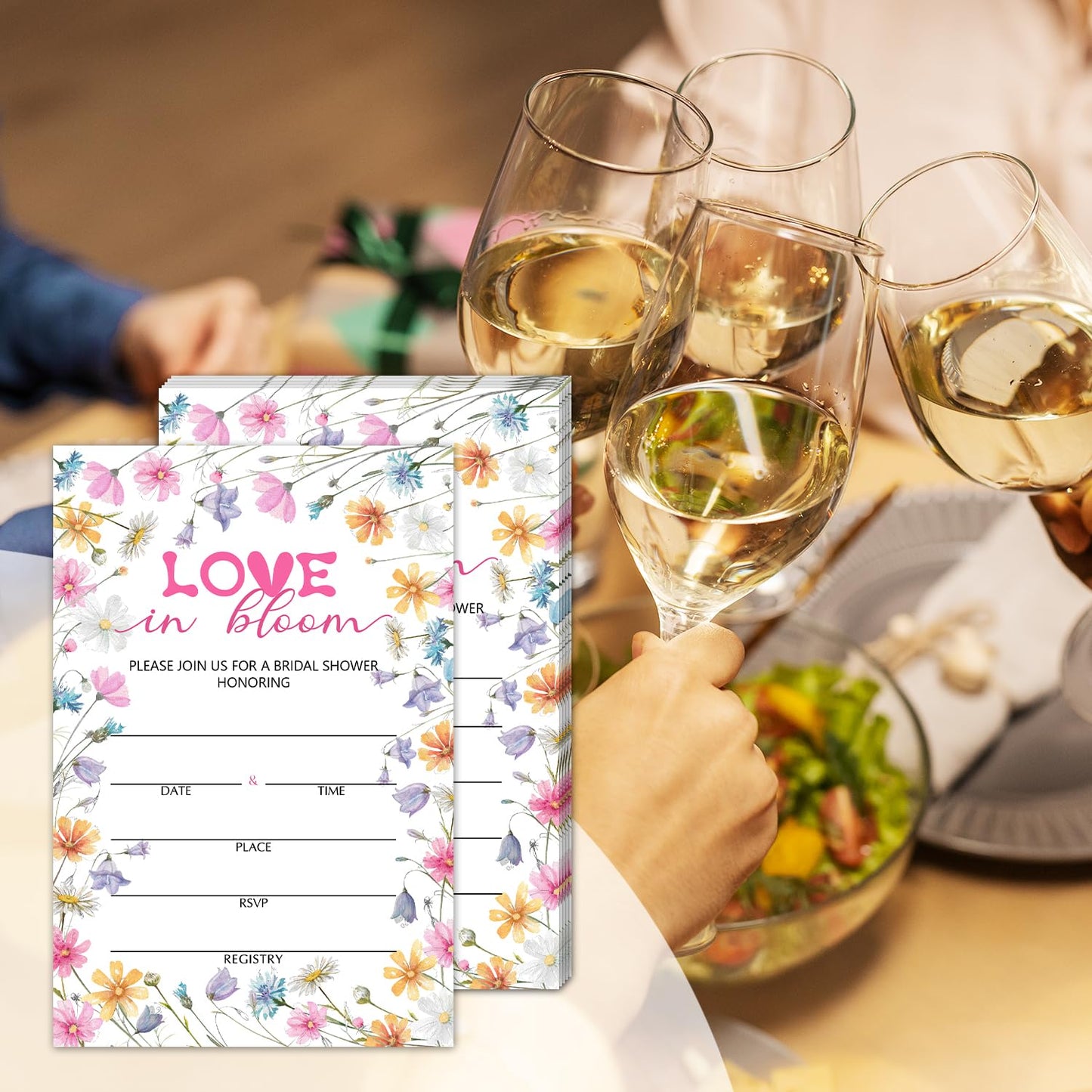 50 Years Anniversary Bridal Shower Invitations Cards, Set of 25 Gold Foil Floral Fill in Style 50th Year Wedding Invites Cards with Envelopes for Couples Marriage Party Supplies-T05 WN420