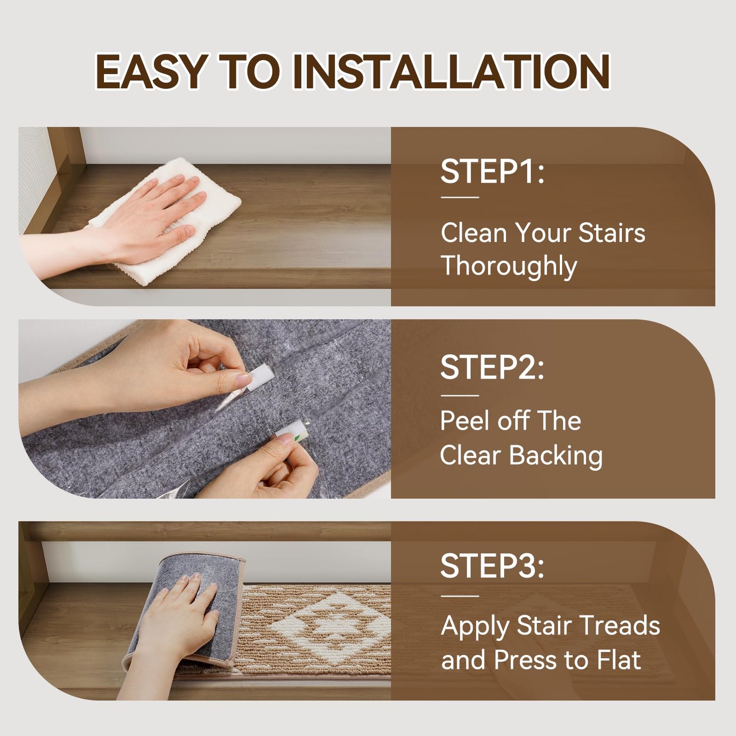 YDKGL Stair Treads Non Slip Indoor 4PCS, Rubber Backing Stair Runner Rugs for Wooden Steps, Residue Free Stair Carpet Treads for Kids Elders and Pets, Machine Washable Stair Mats, Gray, 8" x 30" WN420