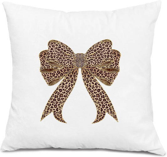 Coquette Leopard Print Bow Pillow Covers 18x18, Cheetah Print Room Decor, Coquette Room Decor, Trendy Preppy Girly Cheetah Decorative Throw Pillow Covers for Girls Bedroom Home Dorm Apartment BST326L