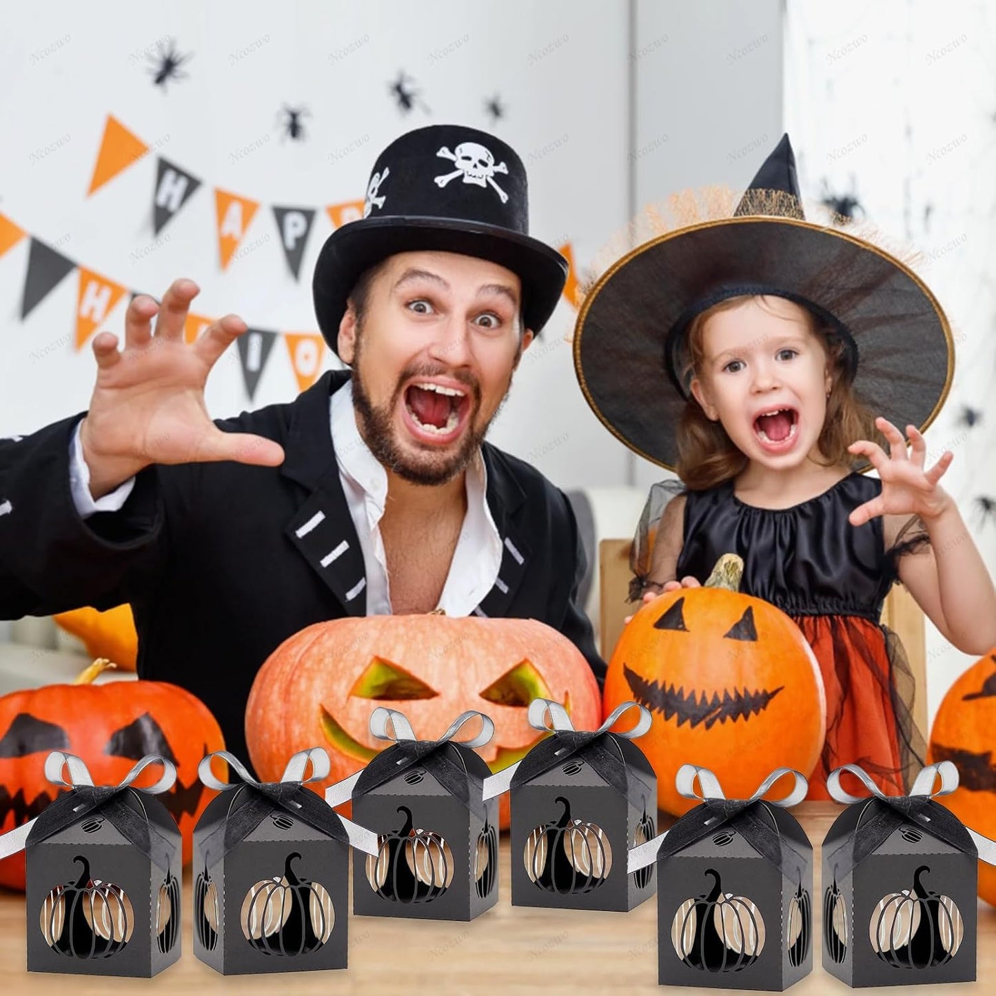Ncozwo 20 Pcs Black Halloween Party Treat Boxes Pumpkin Candy Cookies Gift Box Hollowed-out Pumpkin Favor Boxes Hollow Die-Cut Cardboard Chocolate Container for Birthday Party Supplies Decorations BST220