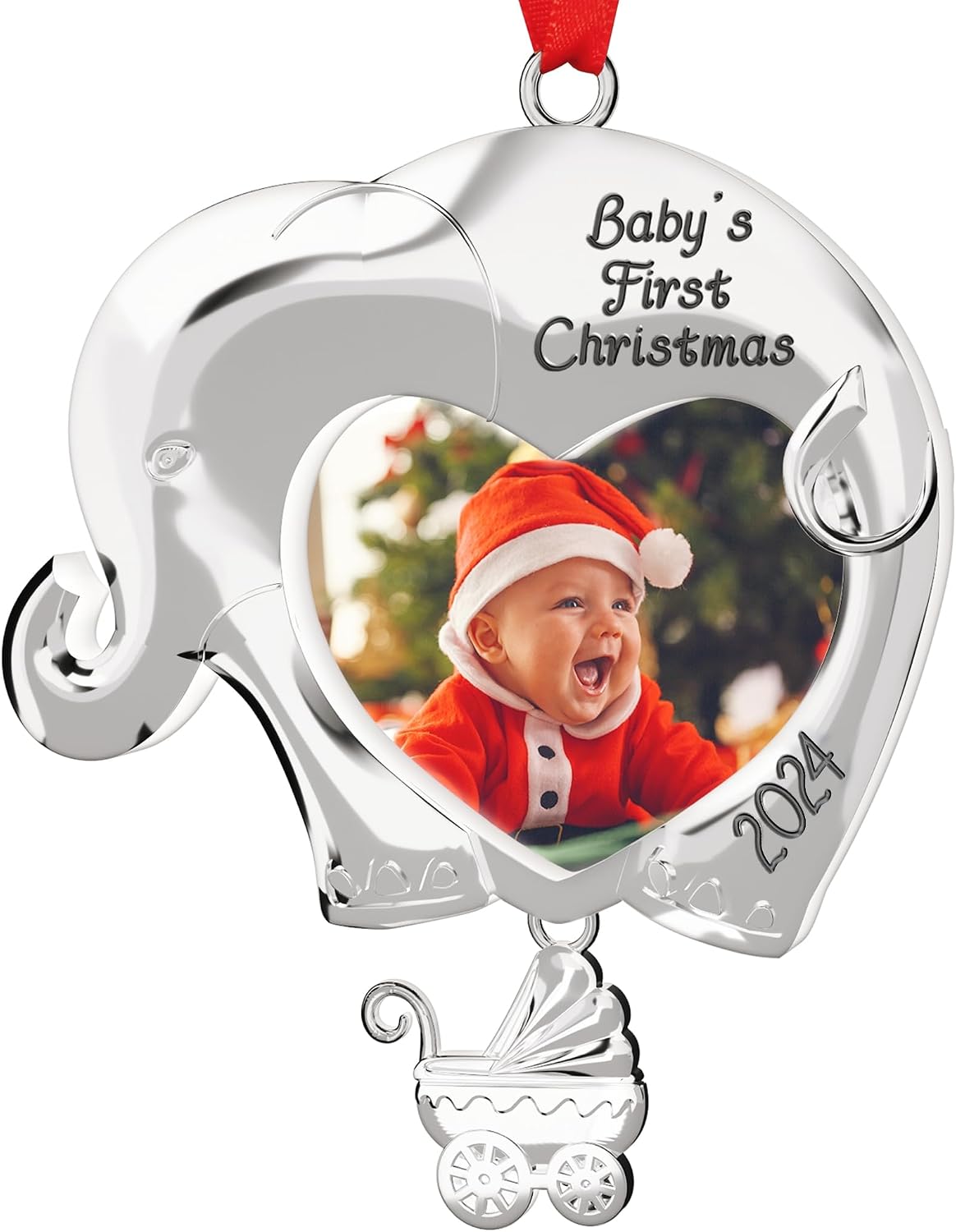 Babys First Christmas Ornament 2024 Boy Girl, Custom Personalized Babies First Xmas Tree Picture Frame WN420