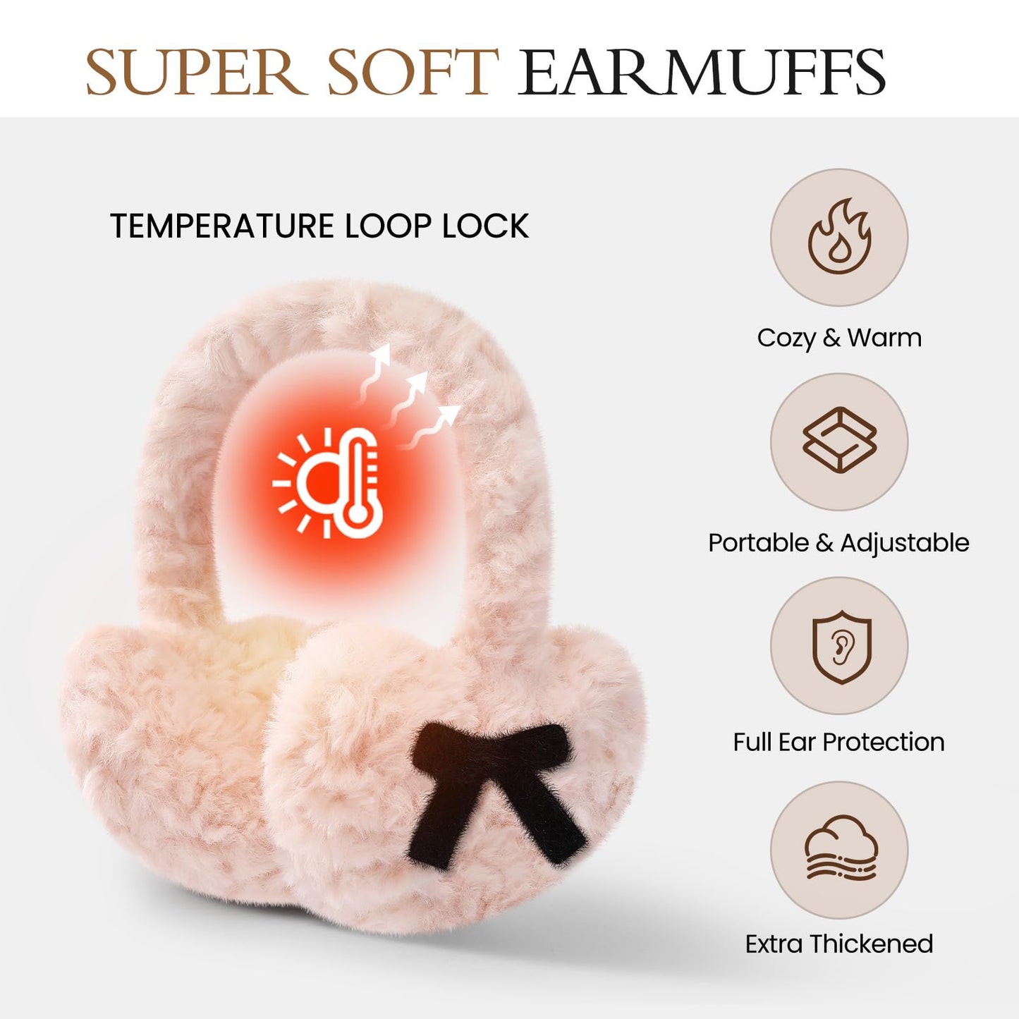 Valentines Day Gifts for Her Earmuffs for Women, Foldable & Fuzzy Ear Muffs for Outdoor Activities WN420