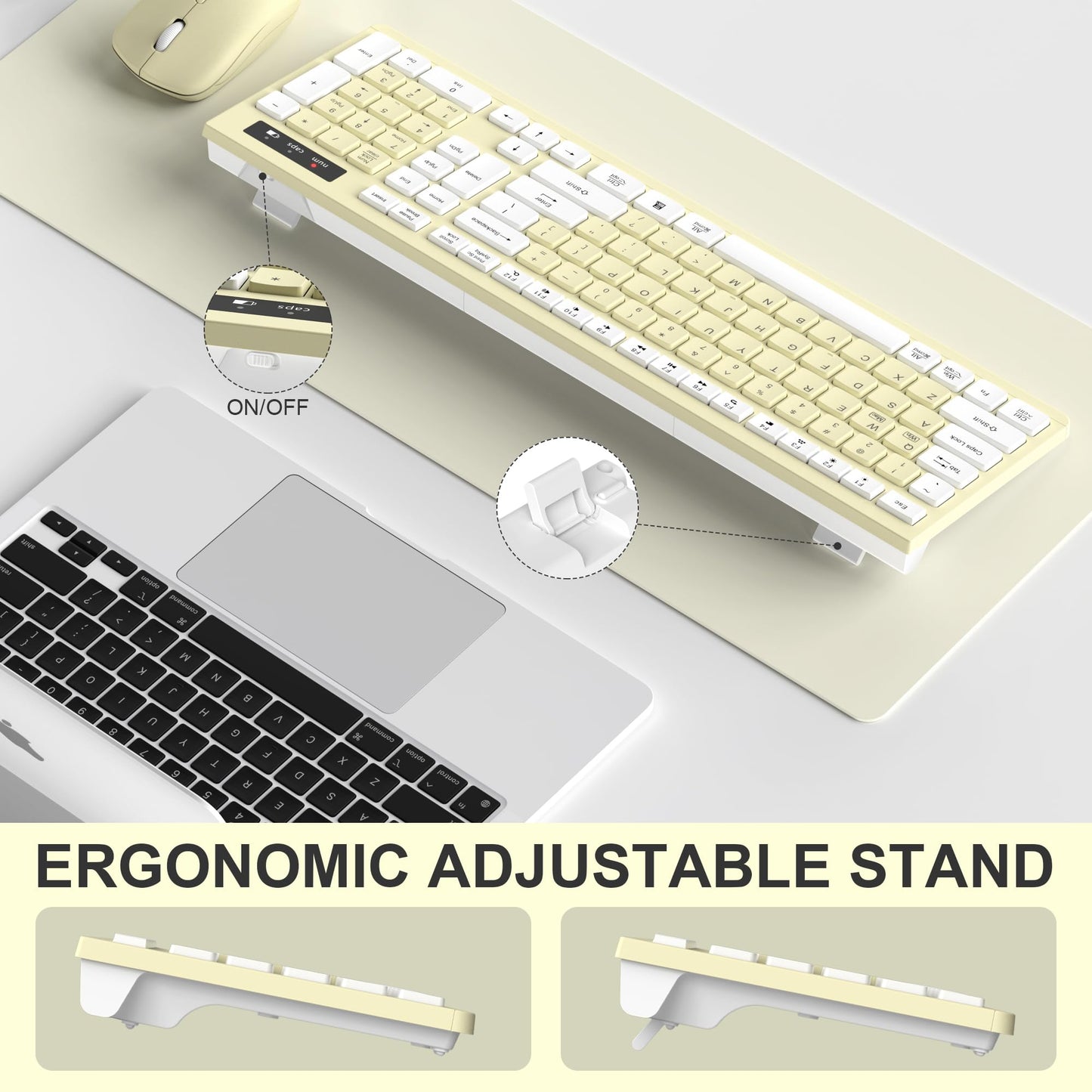 Wireless Keyboard and Mouse Combo, Full-Sized Wireless Keyboard and Adjustable DPI Mouse, 2.4GHz USB Receiver, Silent Keyboard and Mouse for PC, Windows, MAC, Desktop, Laptop (Avocado Green)