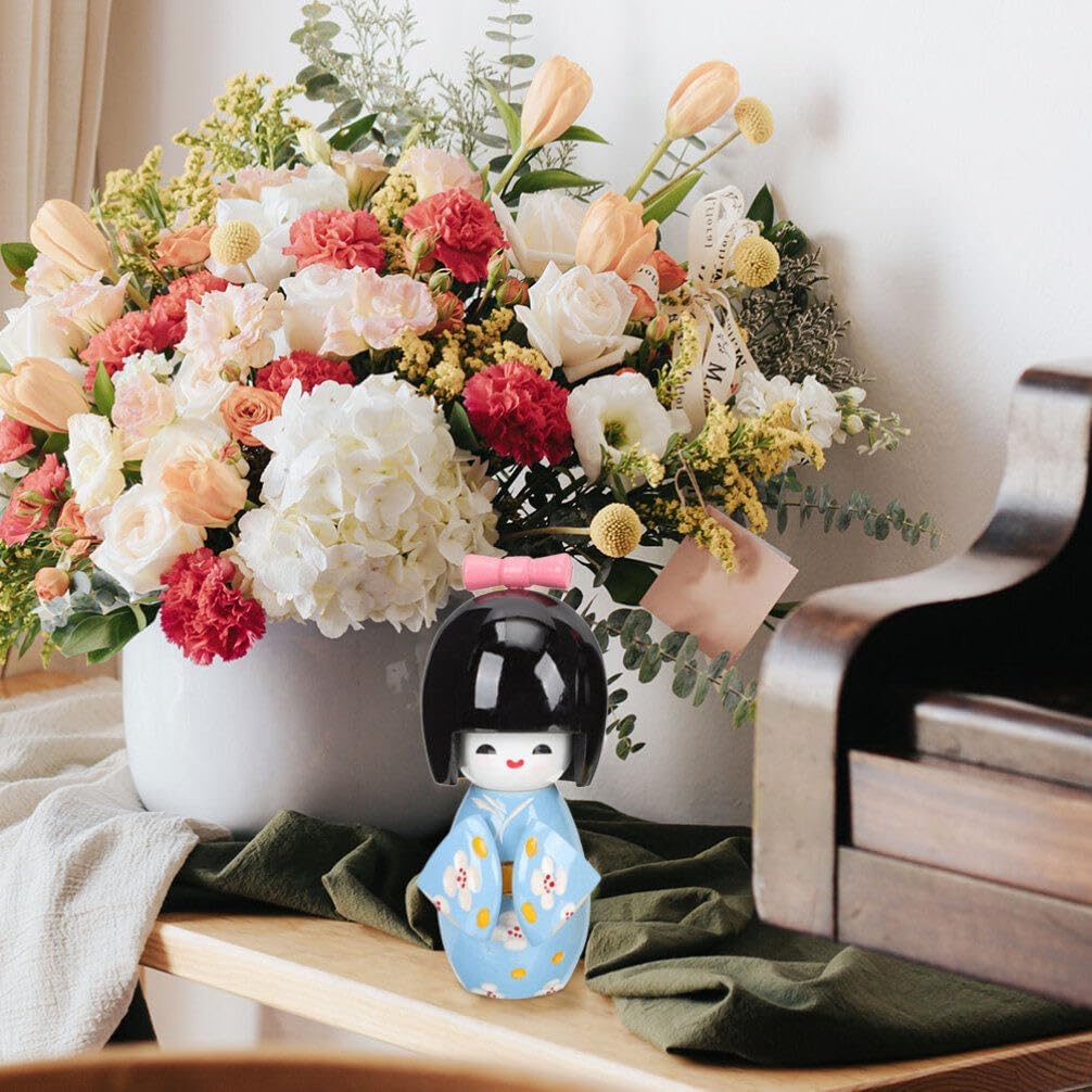 STOBAZA Japanese Kimono Doll Ornament 4.40In Collectible Figurine for Home Decor Tabletop Asian Style Decoration BST202