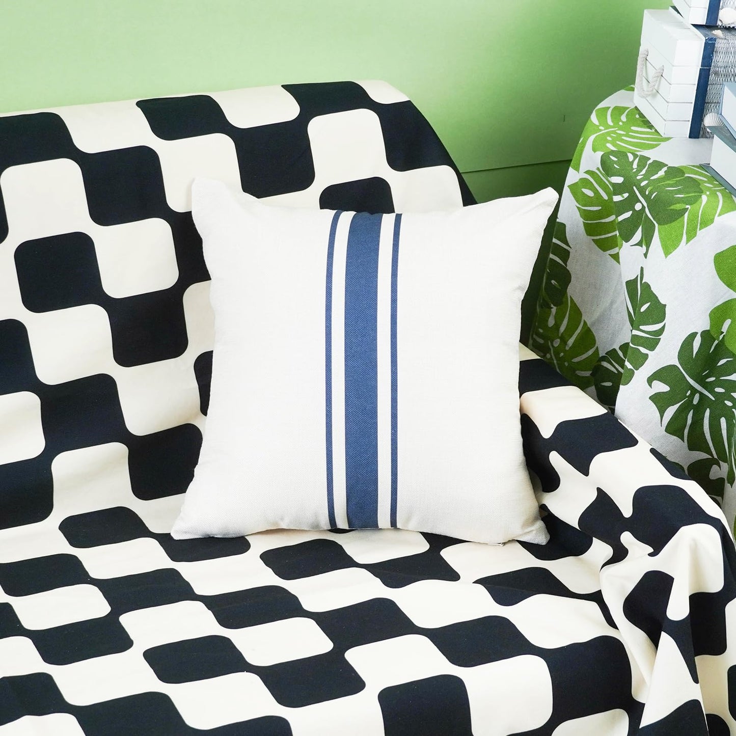 ONWAY Outdoor Pillow Covers Waterproof 18x18 Set of 2 Decorative Linen Throw Pillow Cover Beige and Black Striped Outdoor Pillows for Patio Furniture BST220